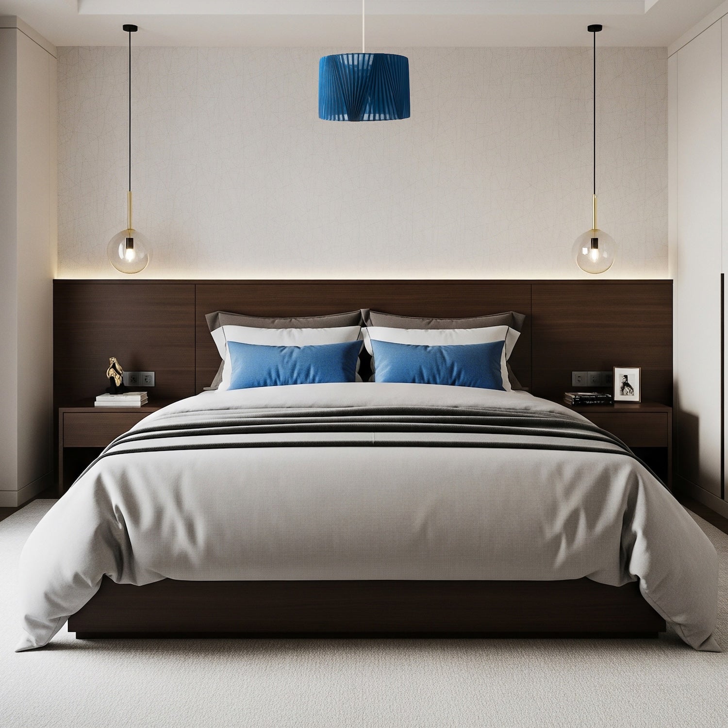 Modern Midnight Blue Voile Fabric Organza Tapered Pendant Lamp Shade Image 6