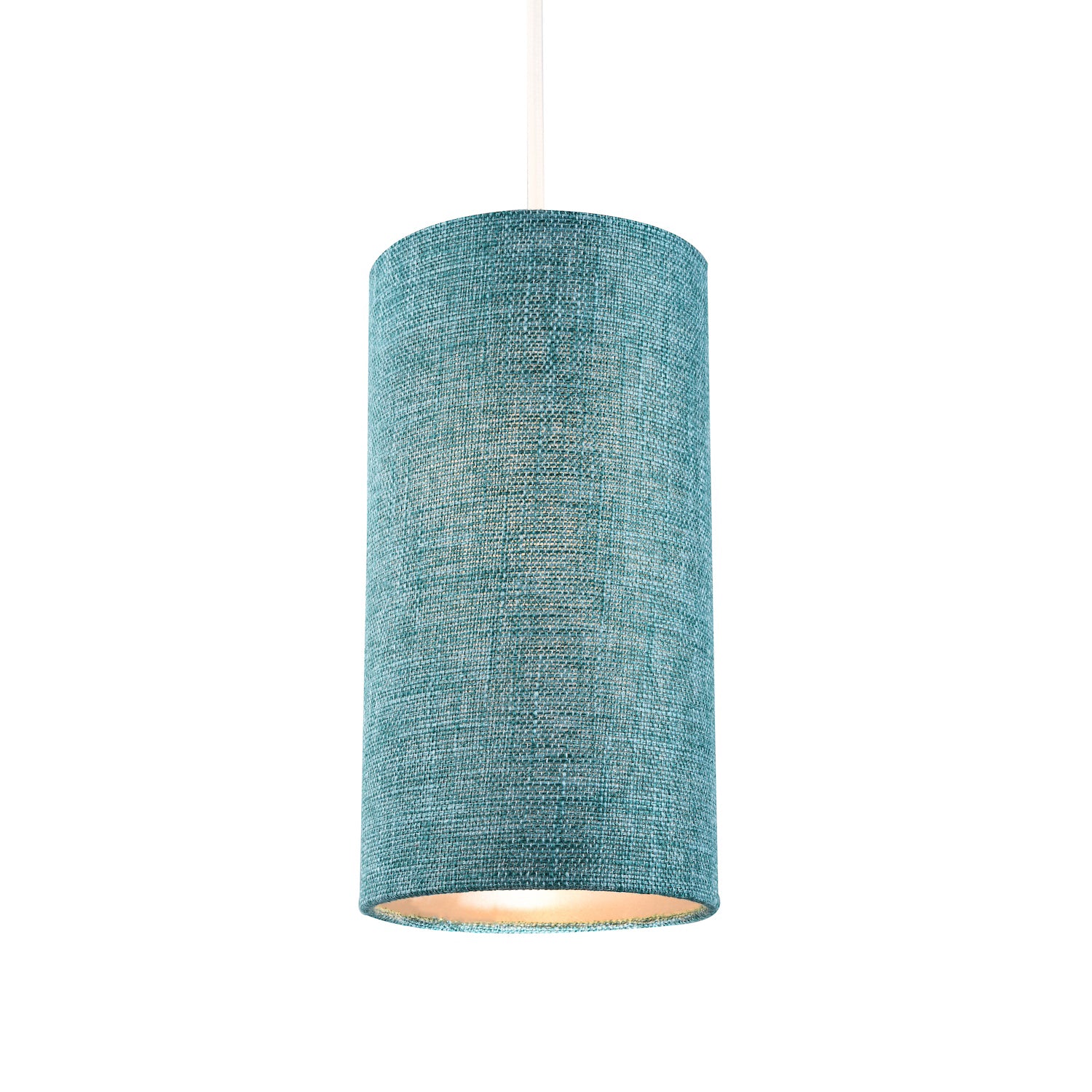 Modern and Stylish Textured Teal Linen Fabric Tall Cylindrical 25cm Lampshade Image 2