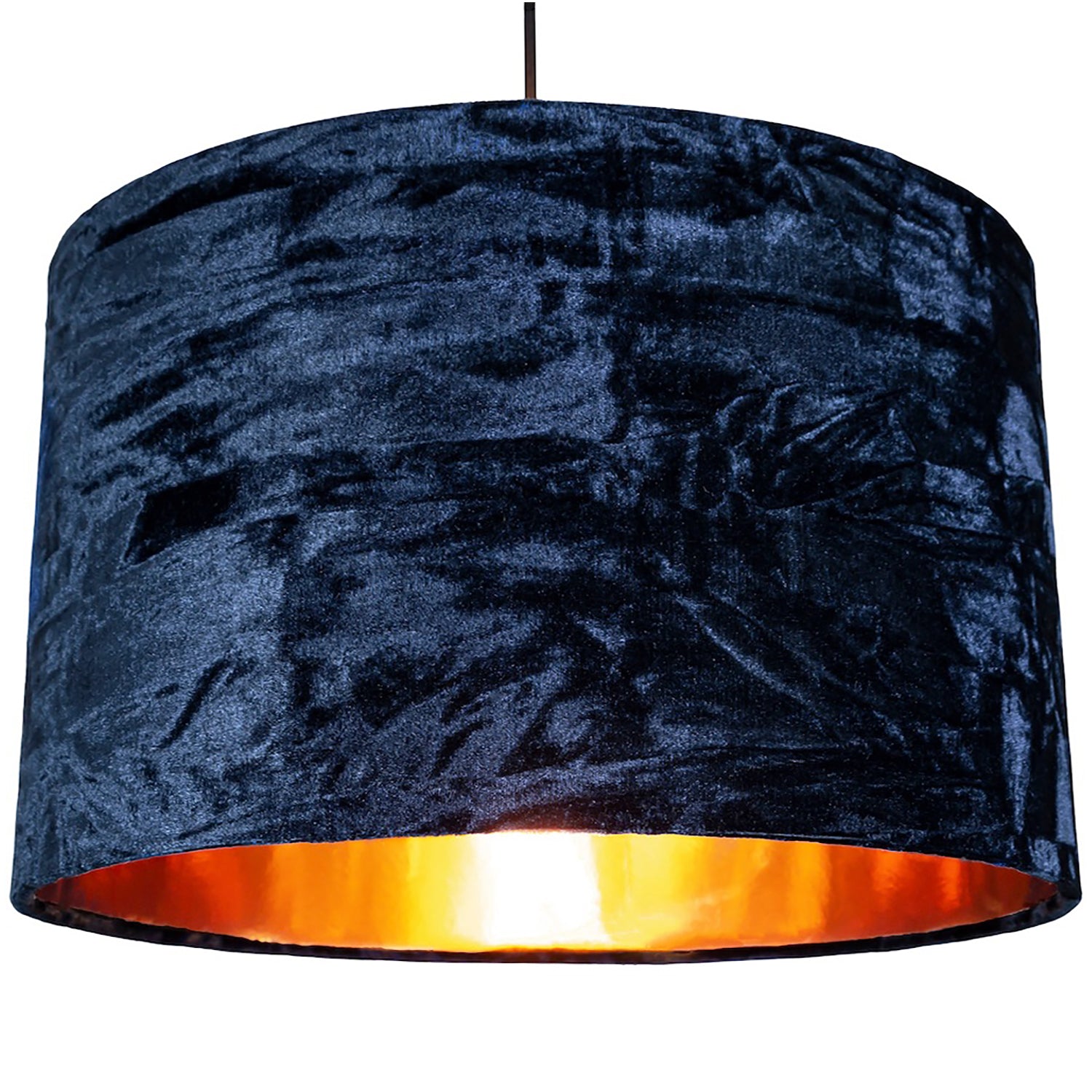 Forest Navy Crushed Velvet 16" Floor/Pendant Lampshade with Shiny Copper Inner Image 2