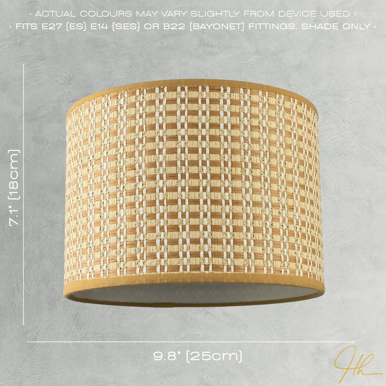Vintage Reeded Paper Round Lamp Shade with Taupe Cotton Fabric Trims Image 7