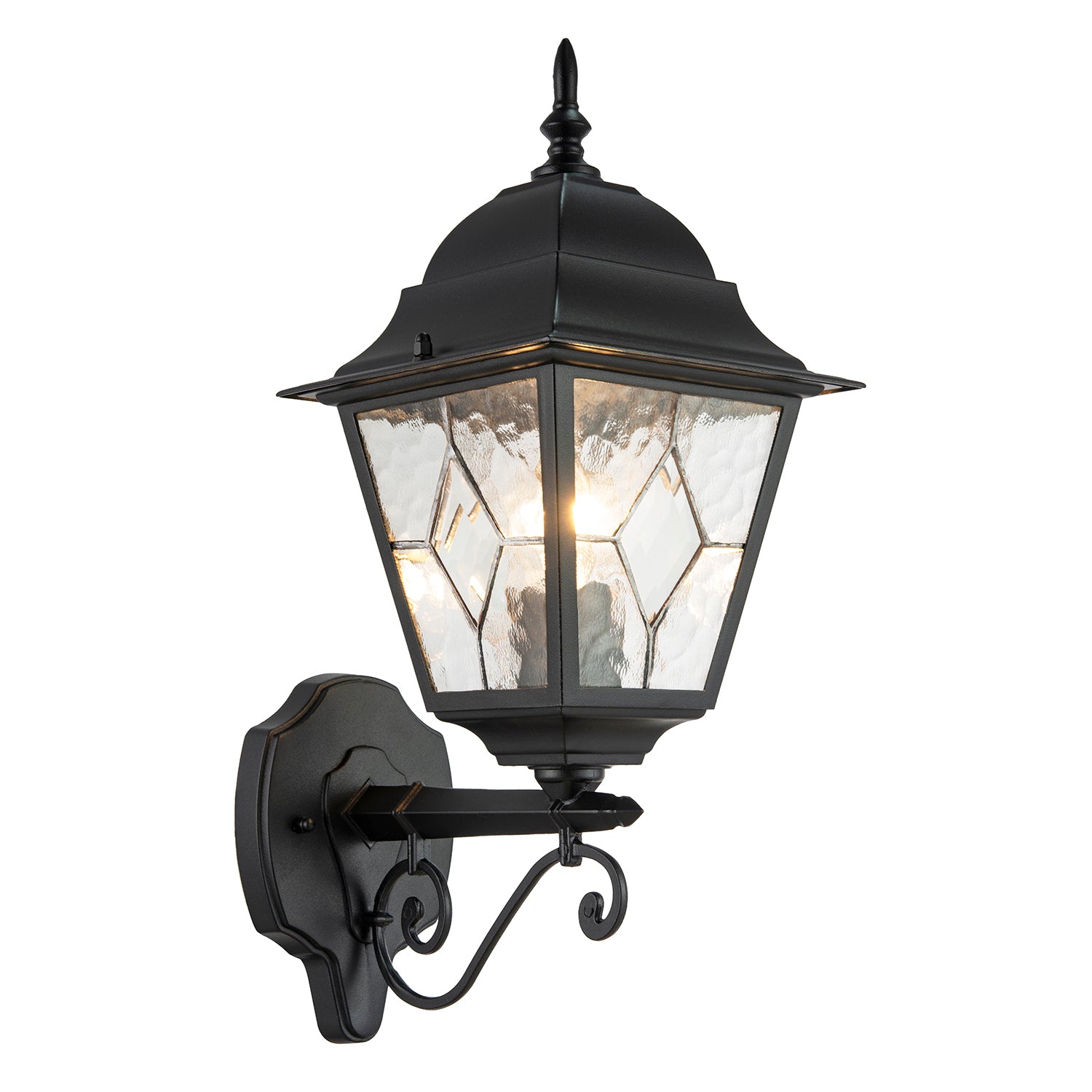 Traditional Matte Black Cast Aluminium Outdoor Wall Light With Cathedral Glass Image 2