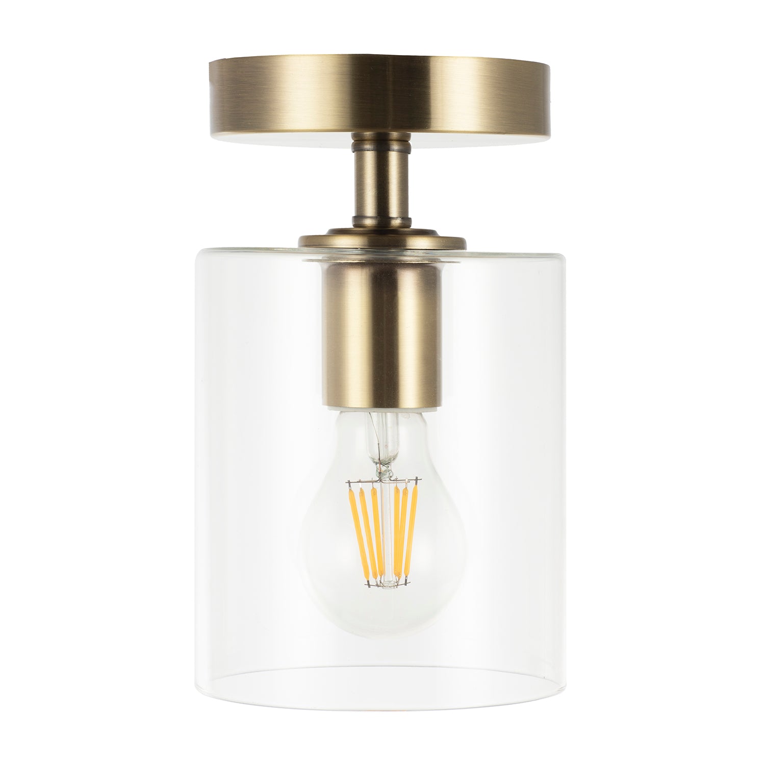 Antique Brass Compact Ceiling Light Fitting with Clear Glass Shade Image 4