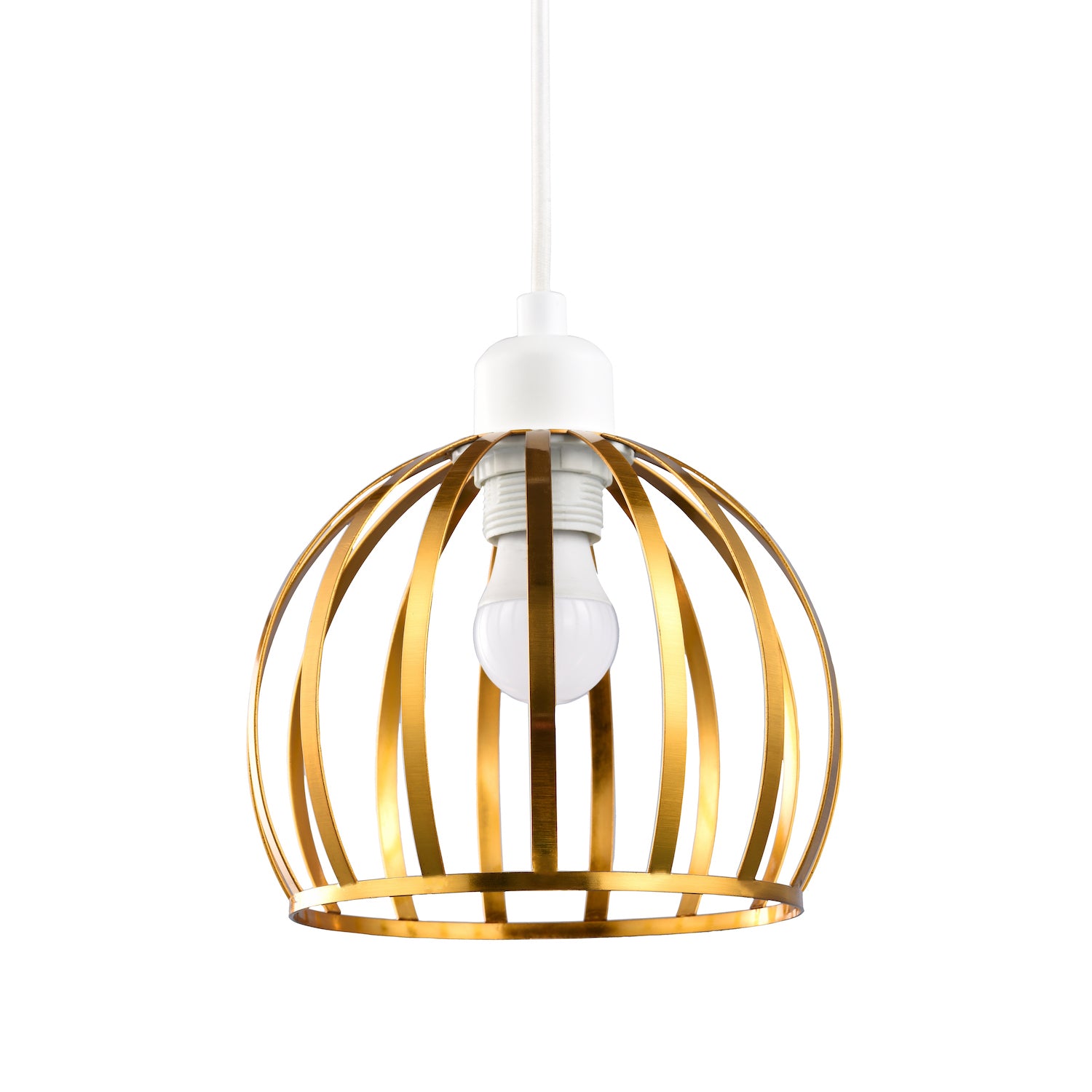 Vintage Round Cage Pendant Shade with Brushed Gold Metal Strips - Chic Design Image 2