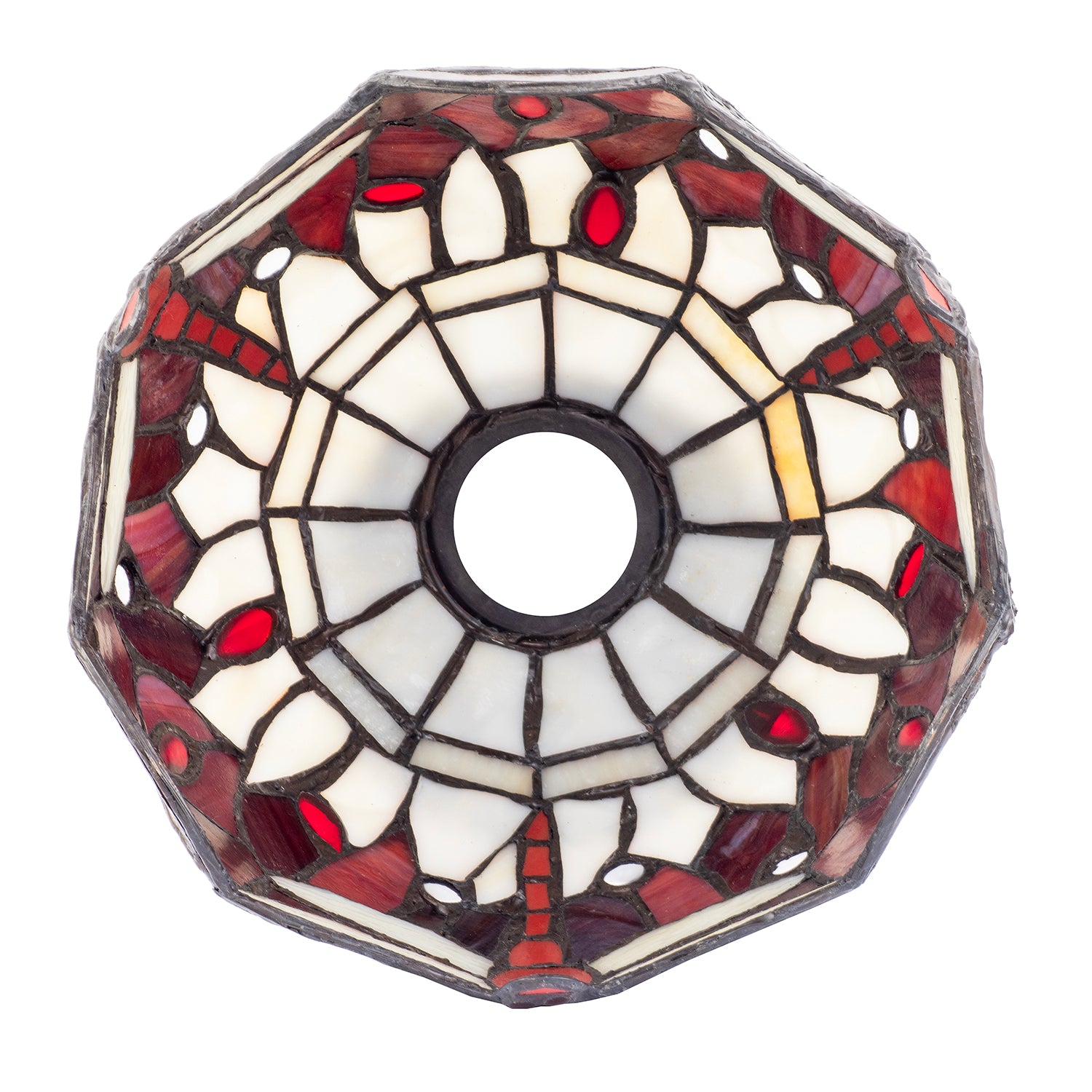 Deep Red and White Stained Glass Dragonfly Tiffany Pendant Shade Image 4