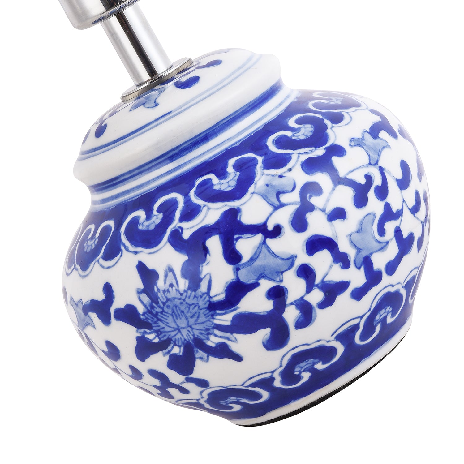 Hand Painted Oriental Floral Themed Ceramic Table Lamp Base in Blue and White Image 2