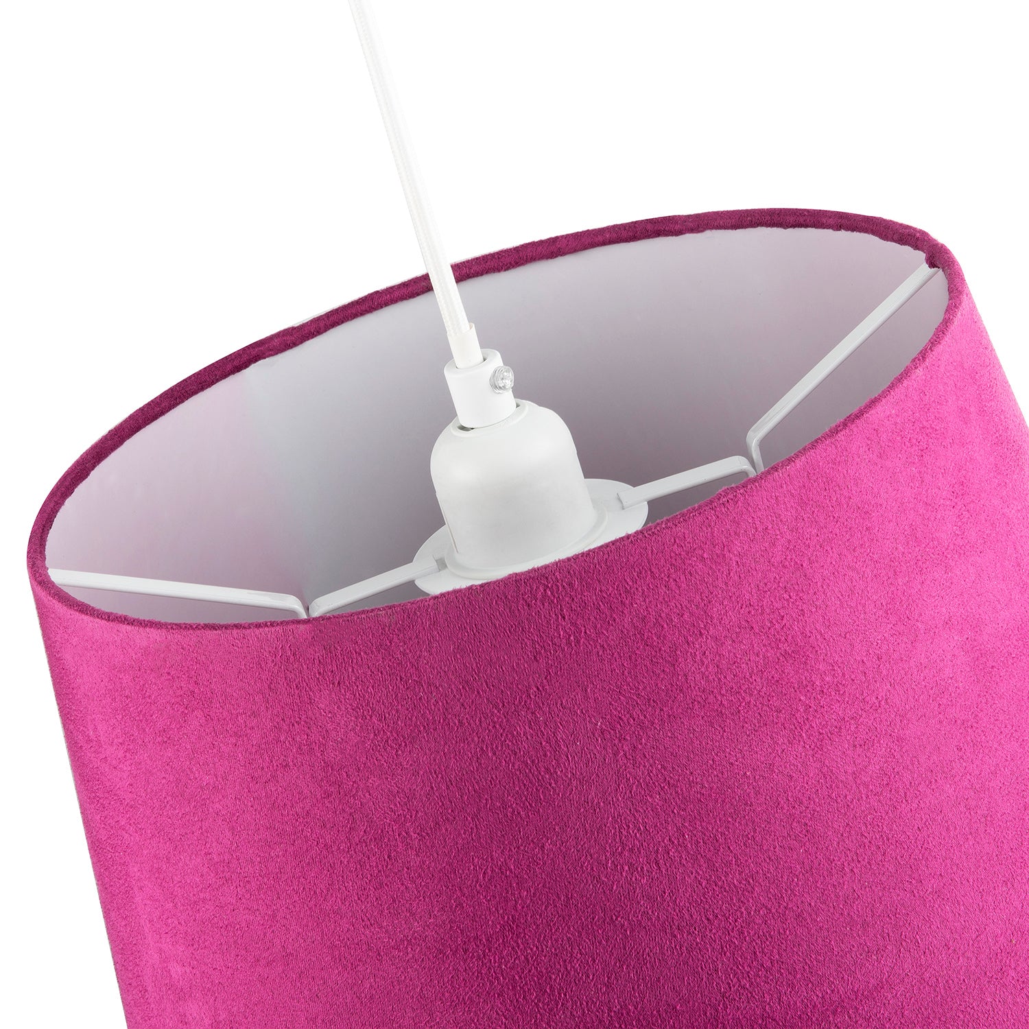 Hot Pink Velvet Fabric 12 Inch Drum Lamp Shade with White Cotton Inner Image 5