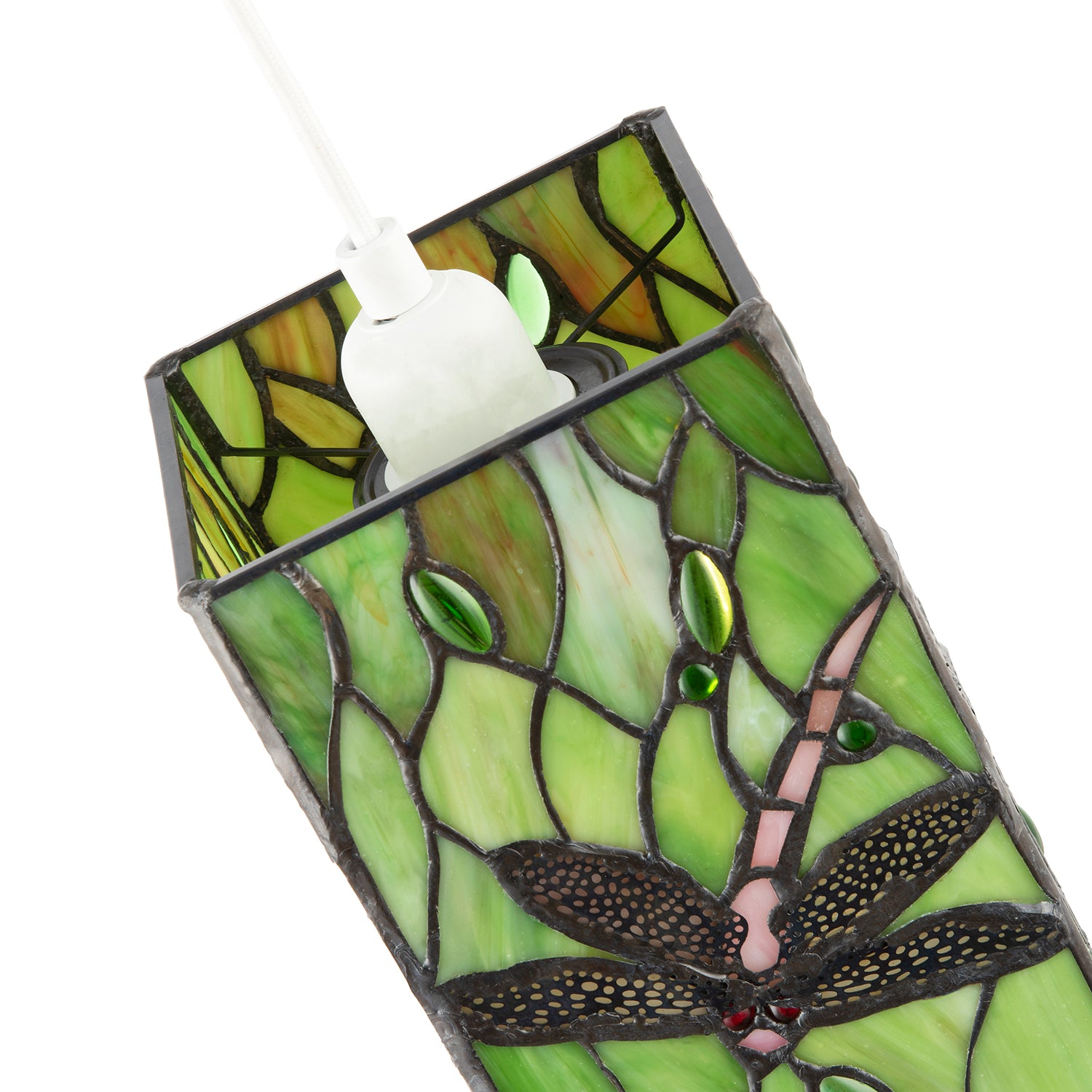 Green Stained Glass Dragonfly Rectangular Tiffany Pendant Light Shade Image 4
