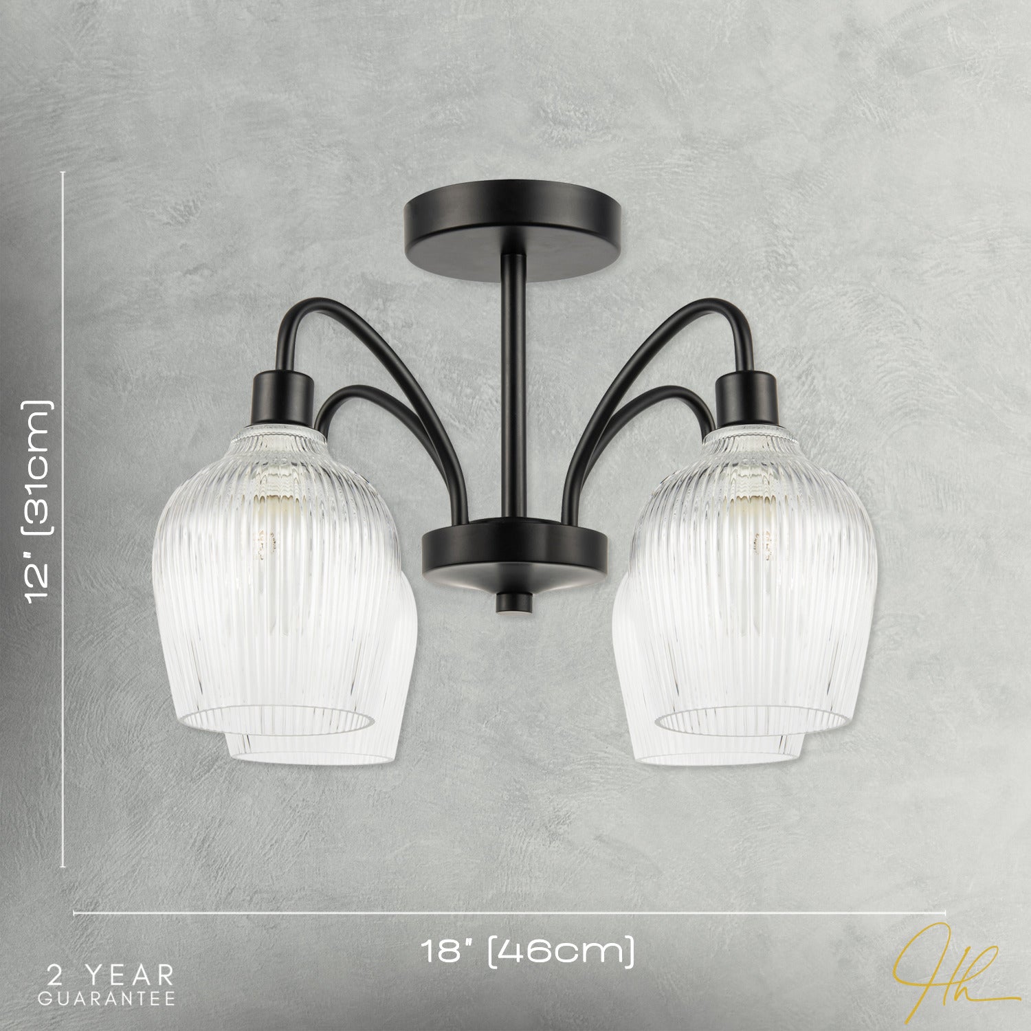 Classy Matte Black Ceiling Light with Clear Ribbed Glass Shades Image 7
