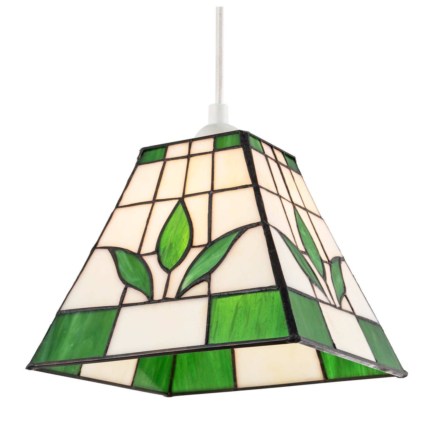 Square Green and Amber Stained Glass Tiffany Pendant Lighting Shade Image 8