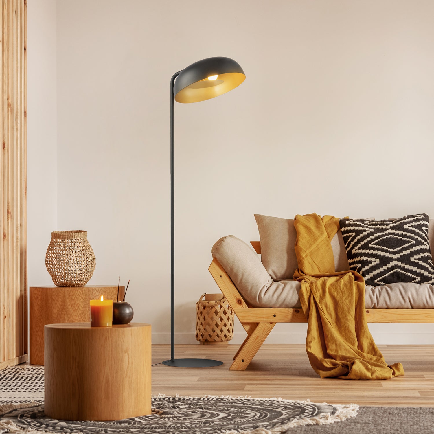 Modern Floor Lamp with Golden Inner Shade and Diffuser Reflecting Light Inwards Image 6