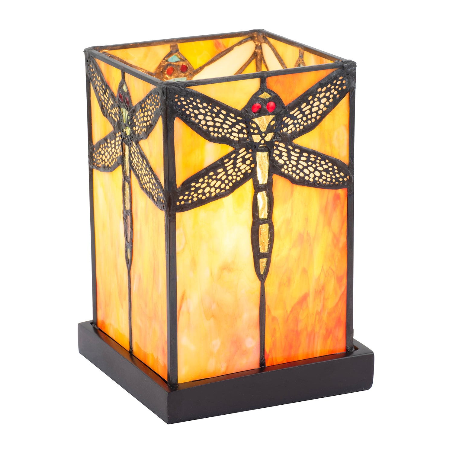 Orange Amber Toned Tiffany Stained Glass Lamp with Dragonfly Decor Image 8