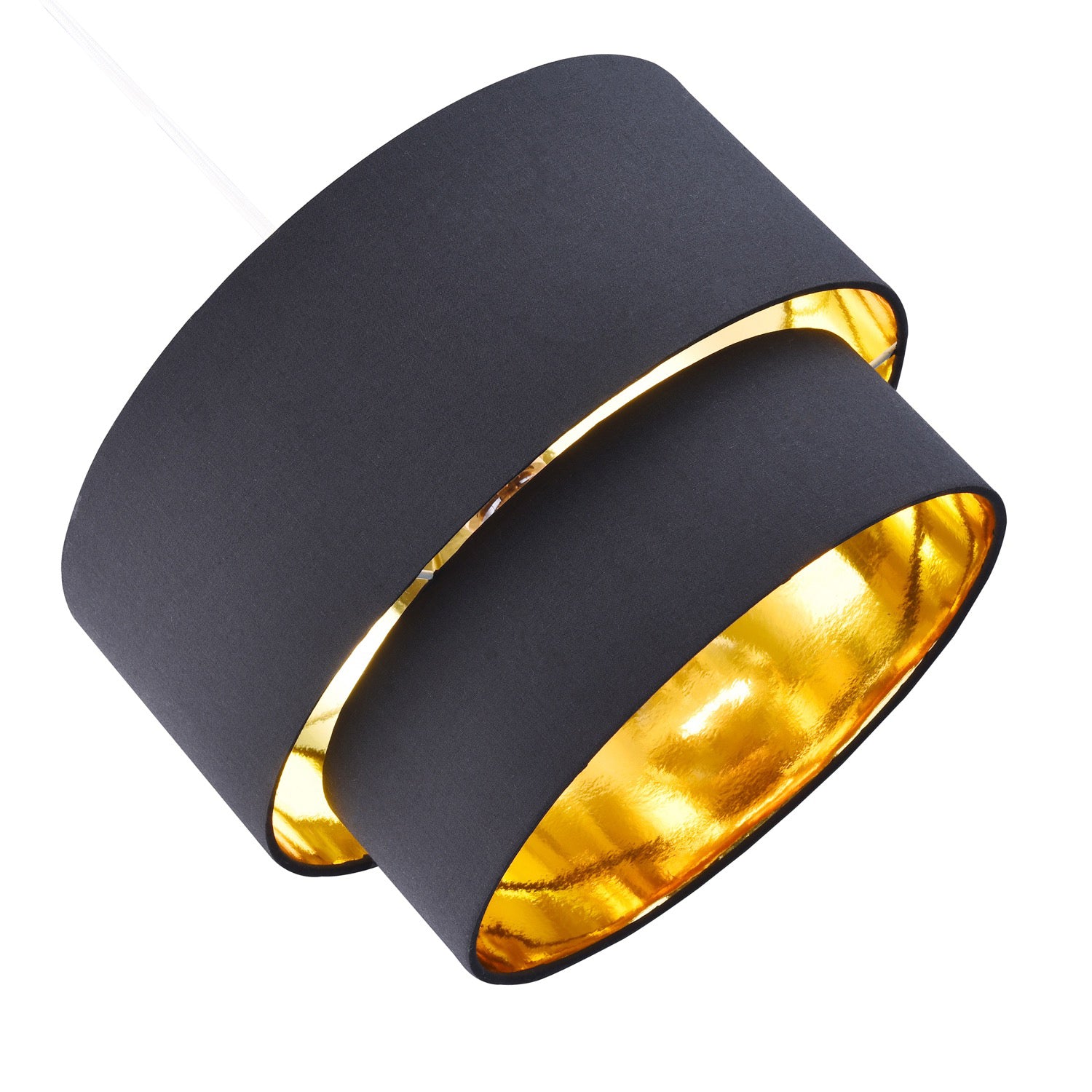 Modern Jet Black Cotton Double Tier Ceiling Shade with Shiny Golden Inner Image 2