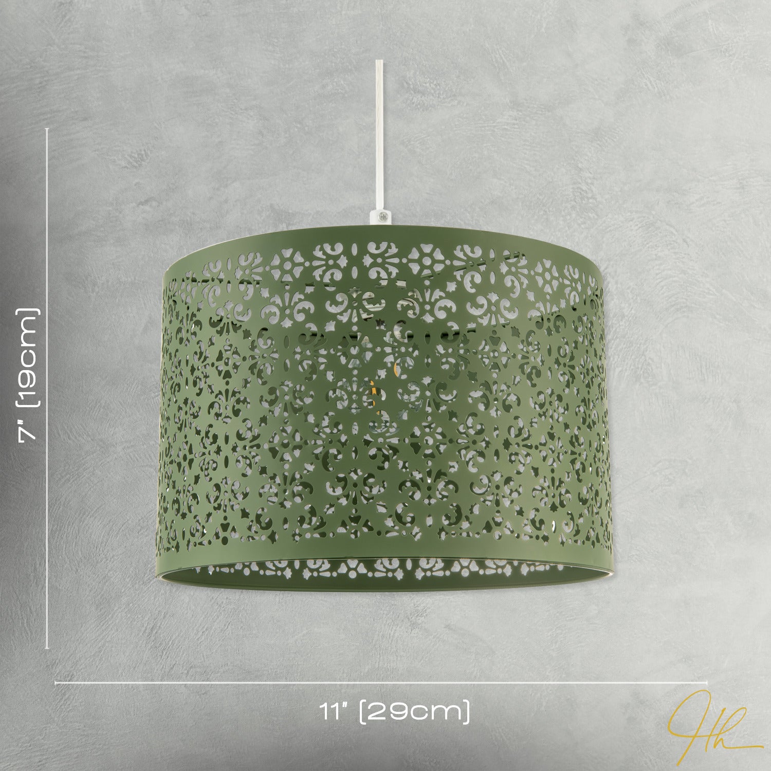 Olive Green Moroccan Metal Pendant Light Shade with Floral Decoration Image 7