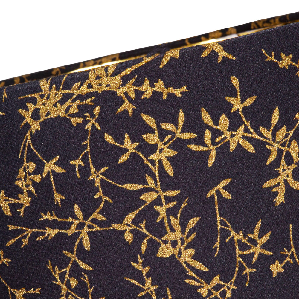 Modern Black Cotton Fabric 12" Lamp Shade with Gold Foil Floral Decoration Image 4