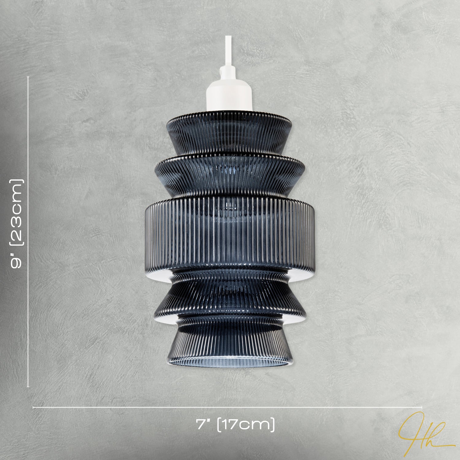 Smoked Ribbed Glass Pendant Lamp Shade with Stacked Multi-Tiered Shape Image 7