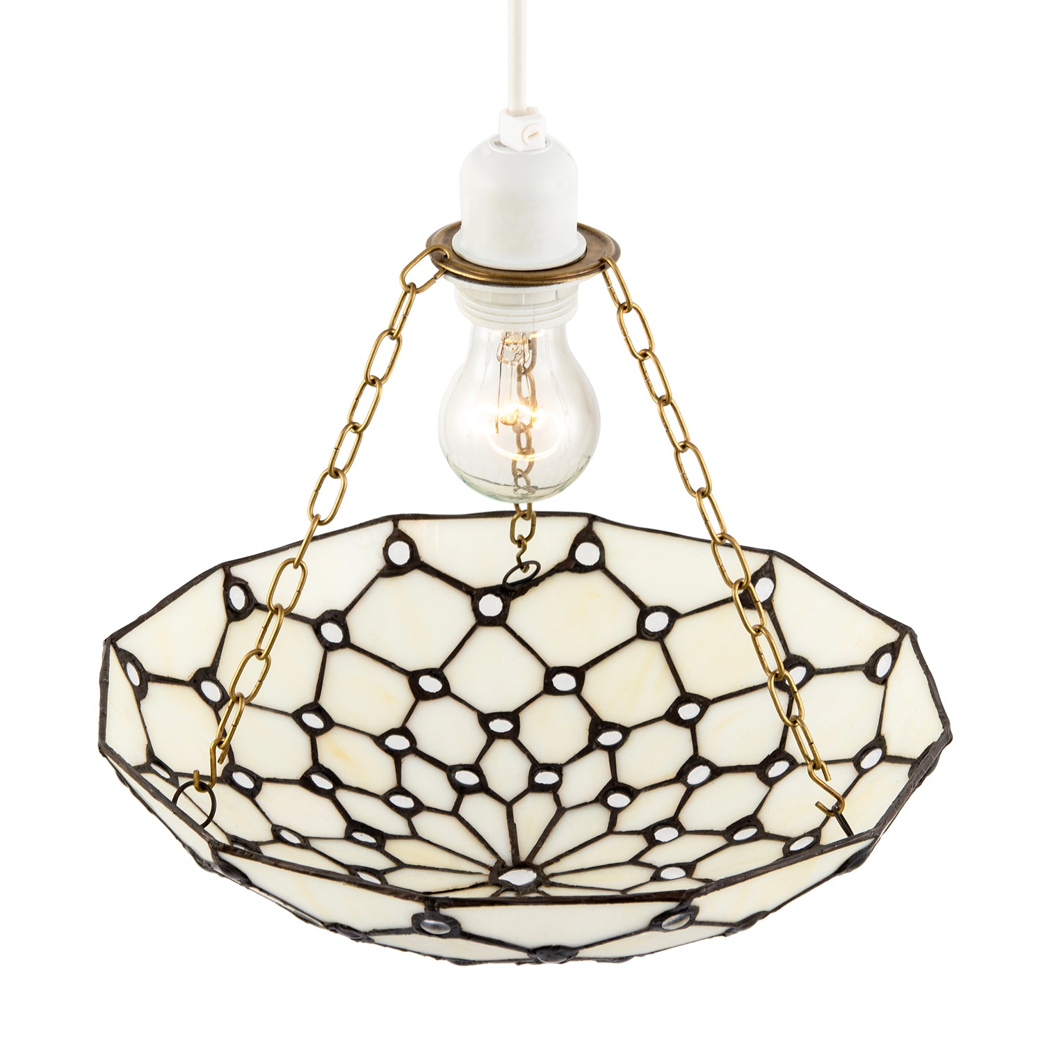 White Toned and Clear Beaded Tiffany Glass Easy Fit Bowl Pendant Shade Image 3