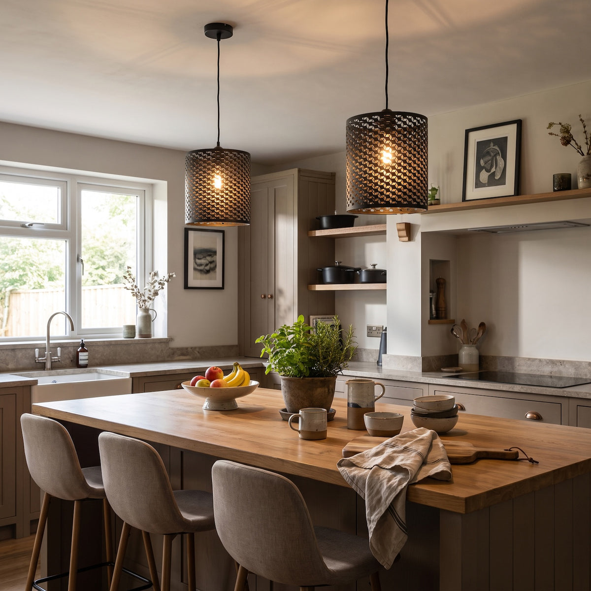 Modern Cylindrical Pendant Light Shade with Repeating Cube Design Image 6