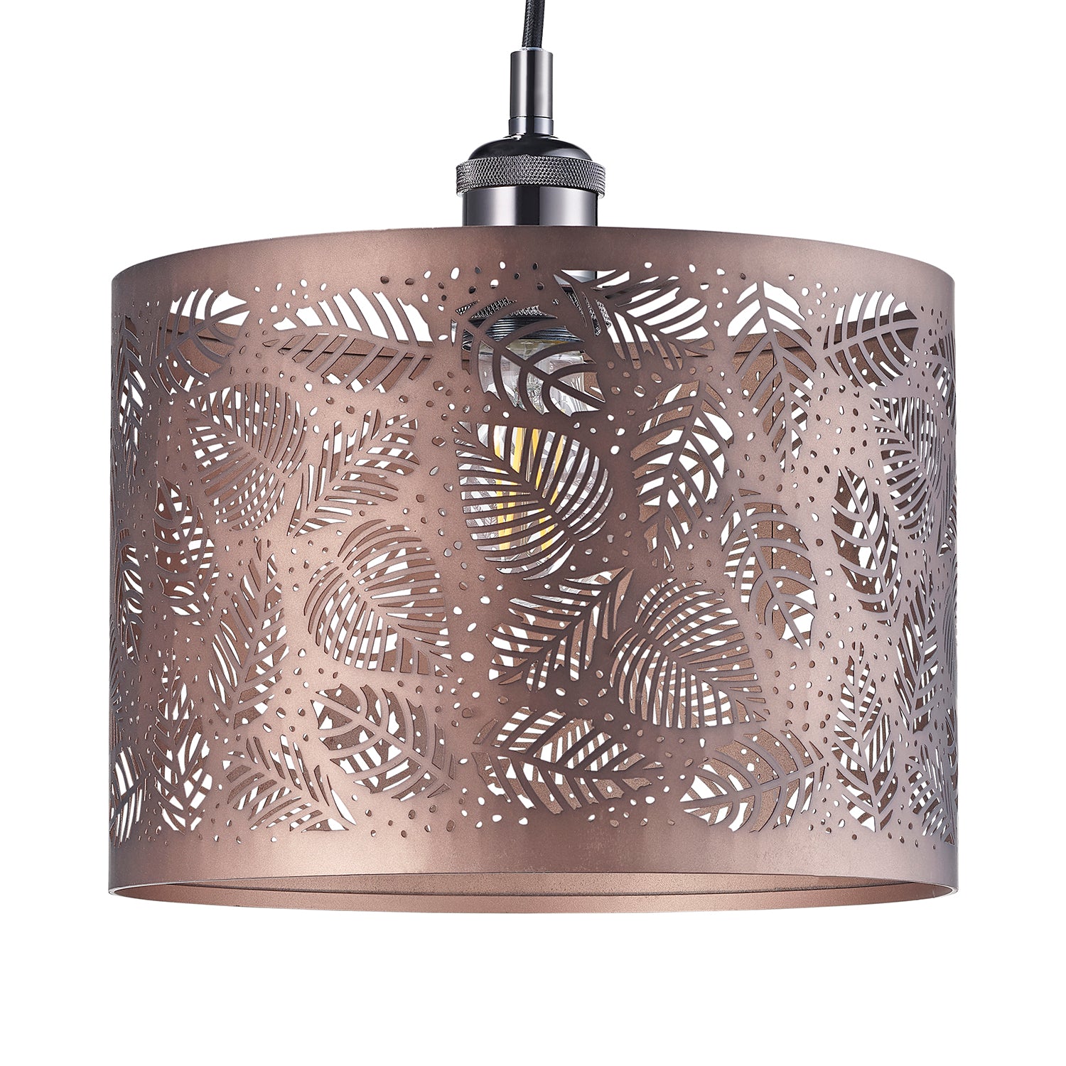 Contemporary Matt Bronze Metal Pendant Light Shade with Fern Leaf Decoration Image 1