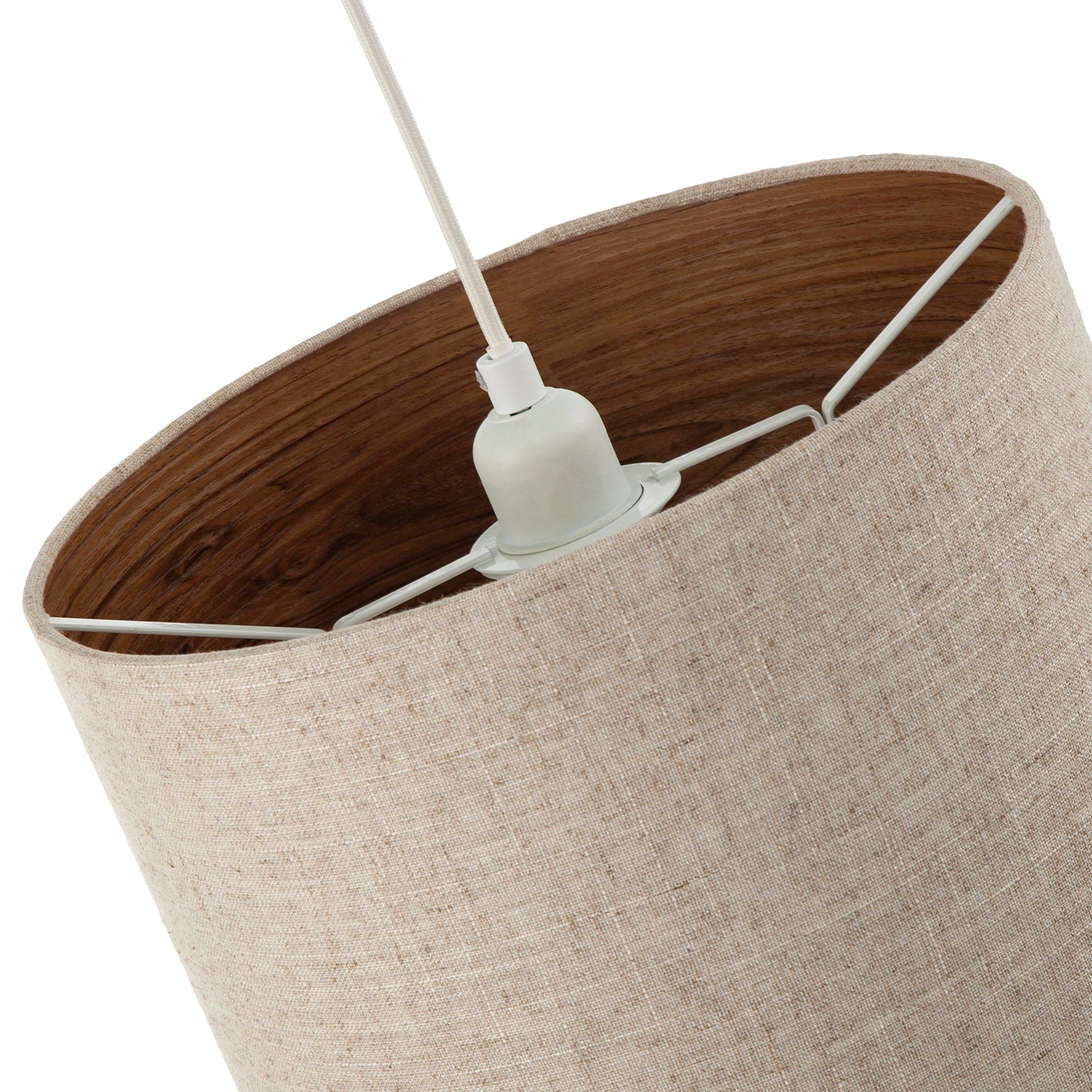 Vintage Natural Linen Lamp Shade in Oatmeal with Wood Effect Inner Image 5