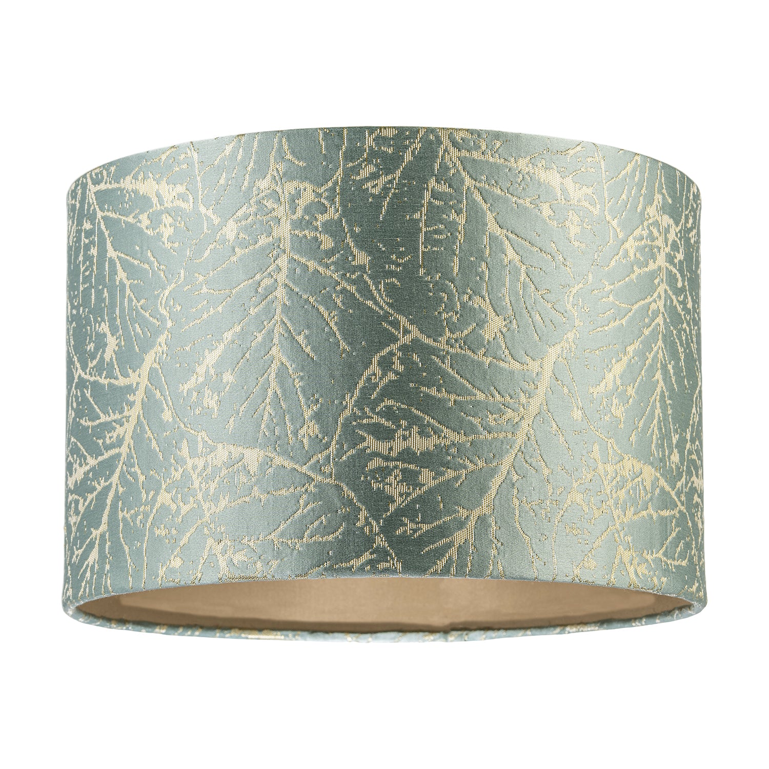 Abstract Botanical Motif Jacquard Fabric Lamp Shade in Silver Duck Egg Image 1