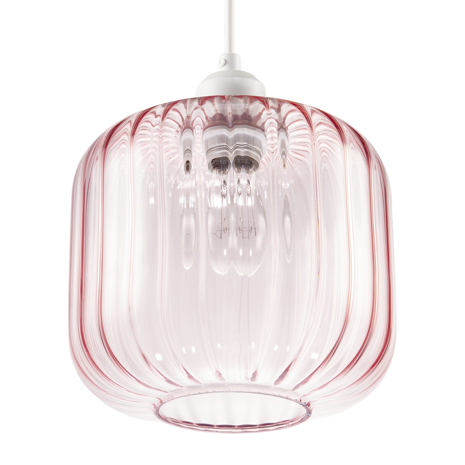 Contemporary Soft Pink Glass Wide Ribbed Square Pendant Light Shade Image 4