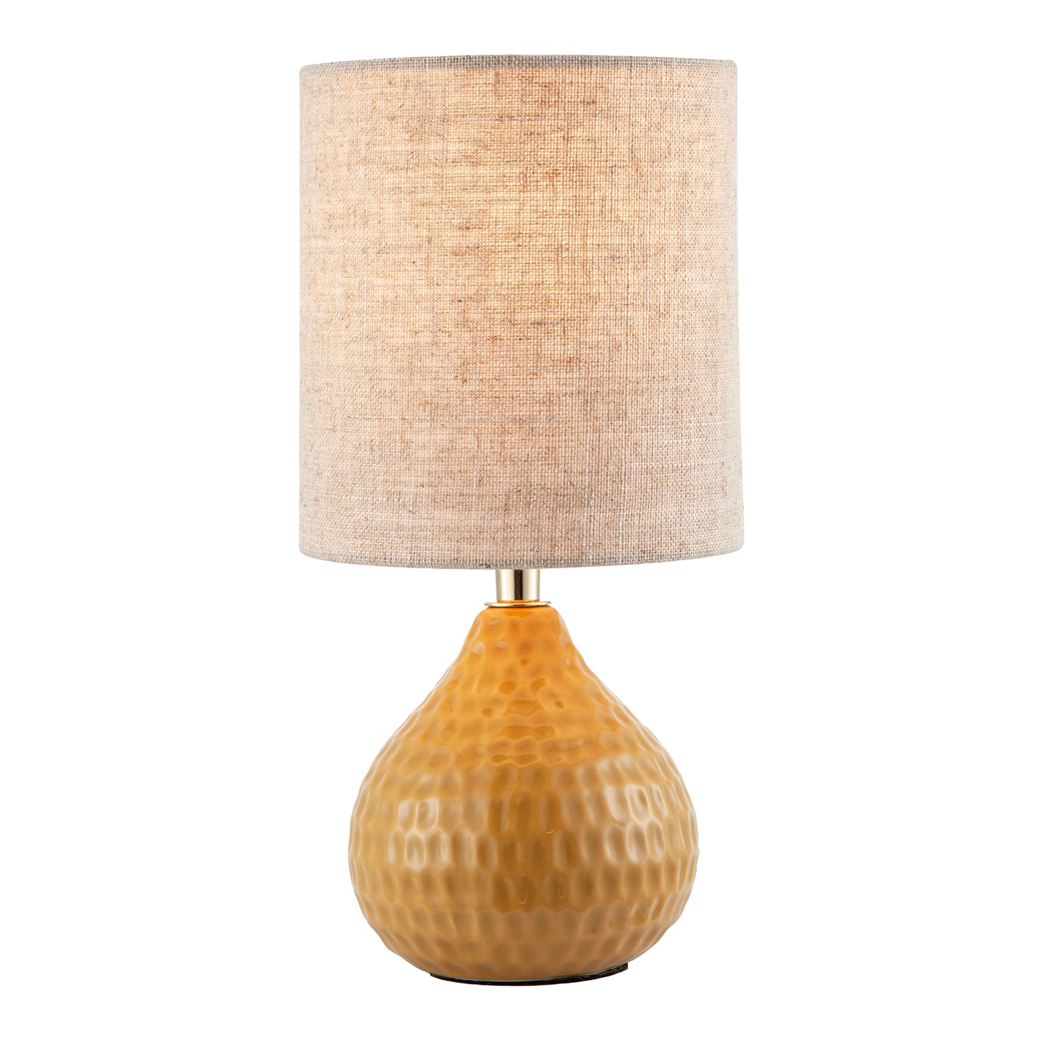 Mustard Ceramic Gloss Table Lamp with Natural Oatmeal Linen Shade Image 4