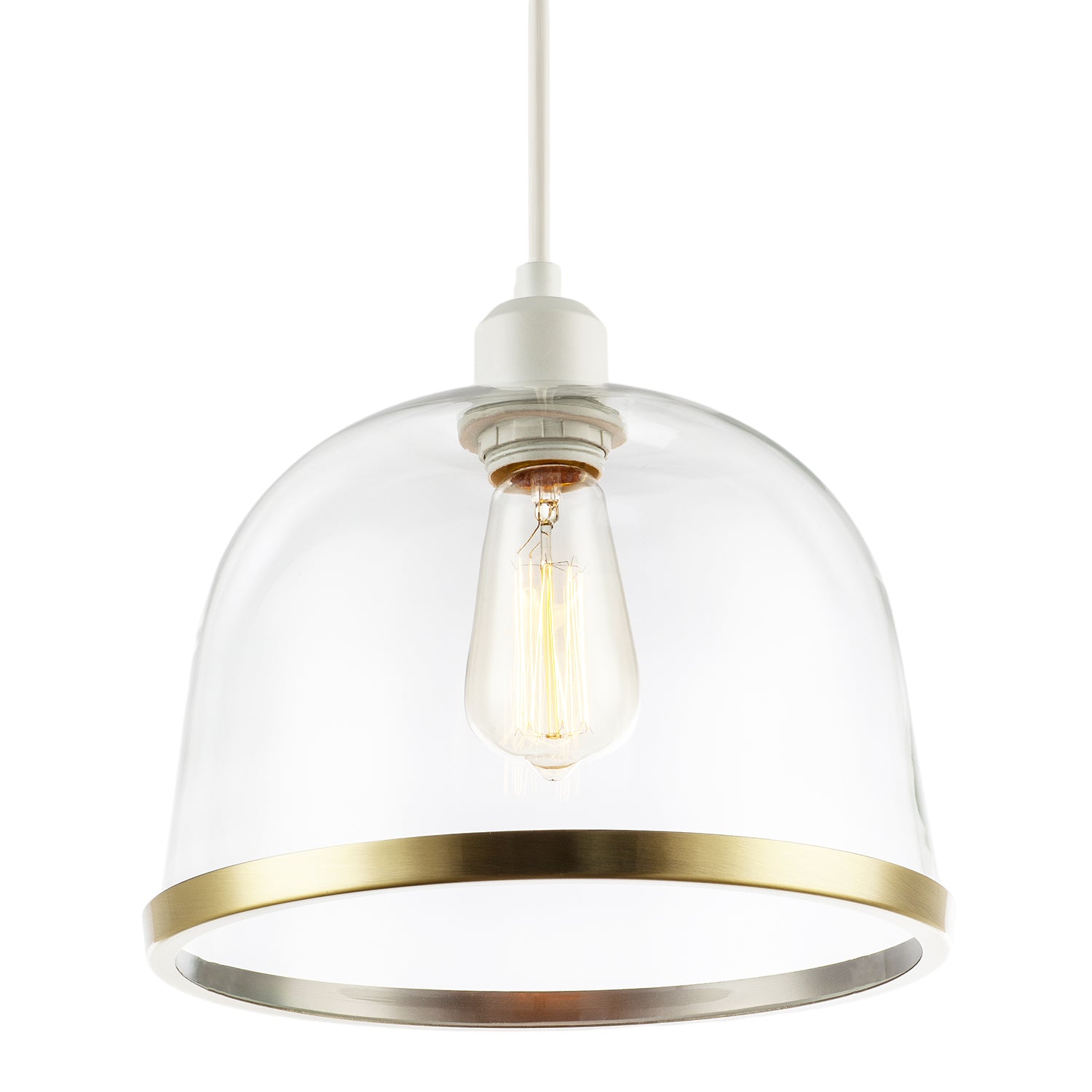 Modern Clear Glass Bowl Pendant Light Shade with Antique Brass Rim Image 8