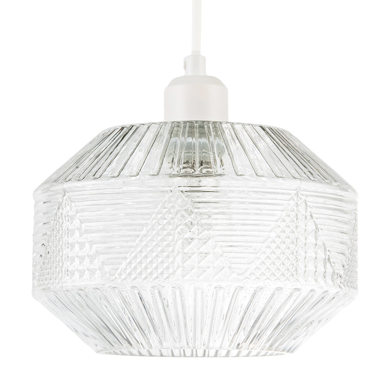 Designer Multi-Faceted Hexagonal Drum Clear Glass Pendant Light Shade Image 1