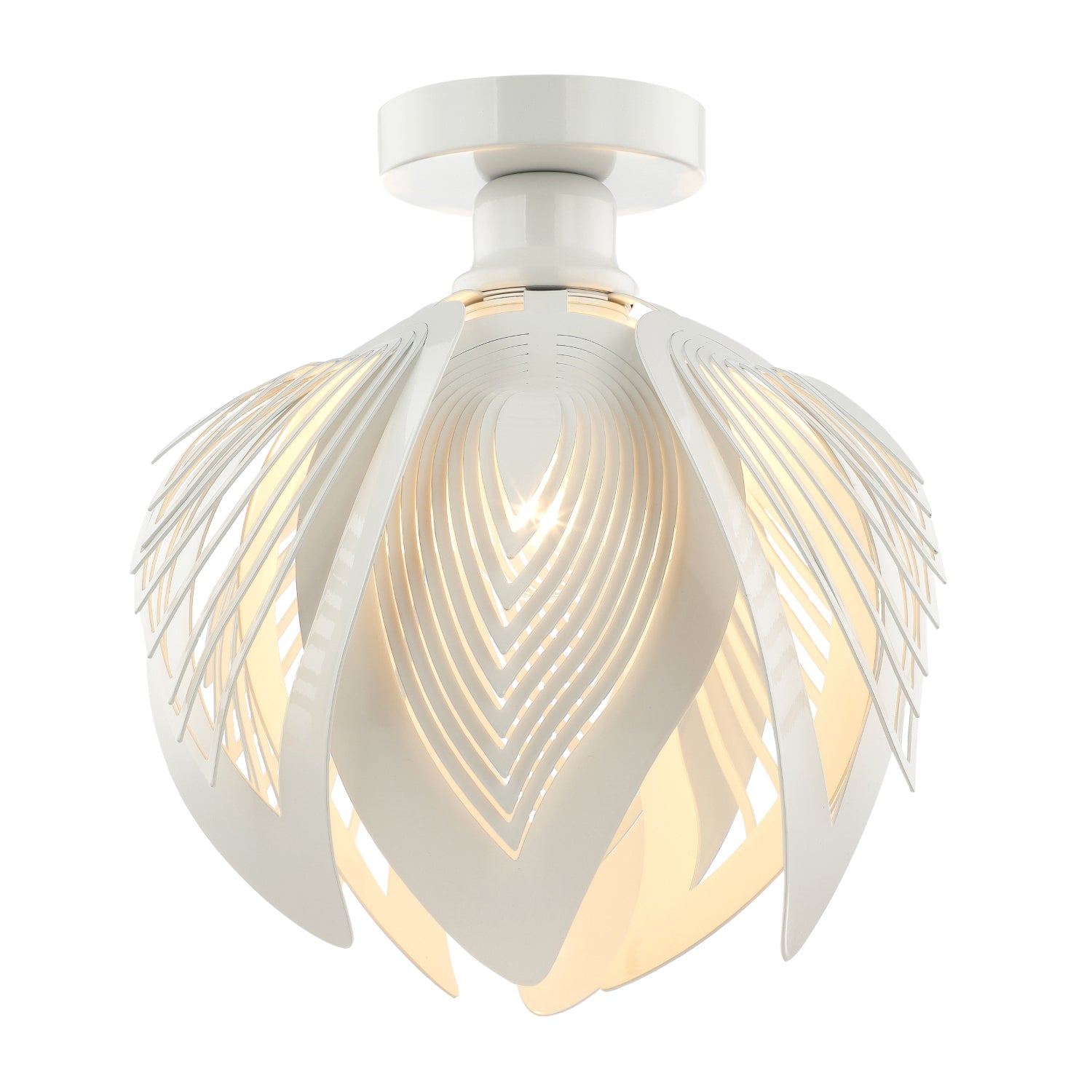 Modern Designer Semi Flush White Gloss Ceiling Light Fitting with Large Leaves Image 2