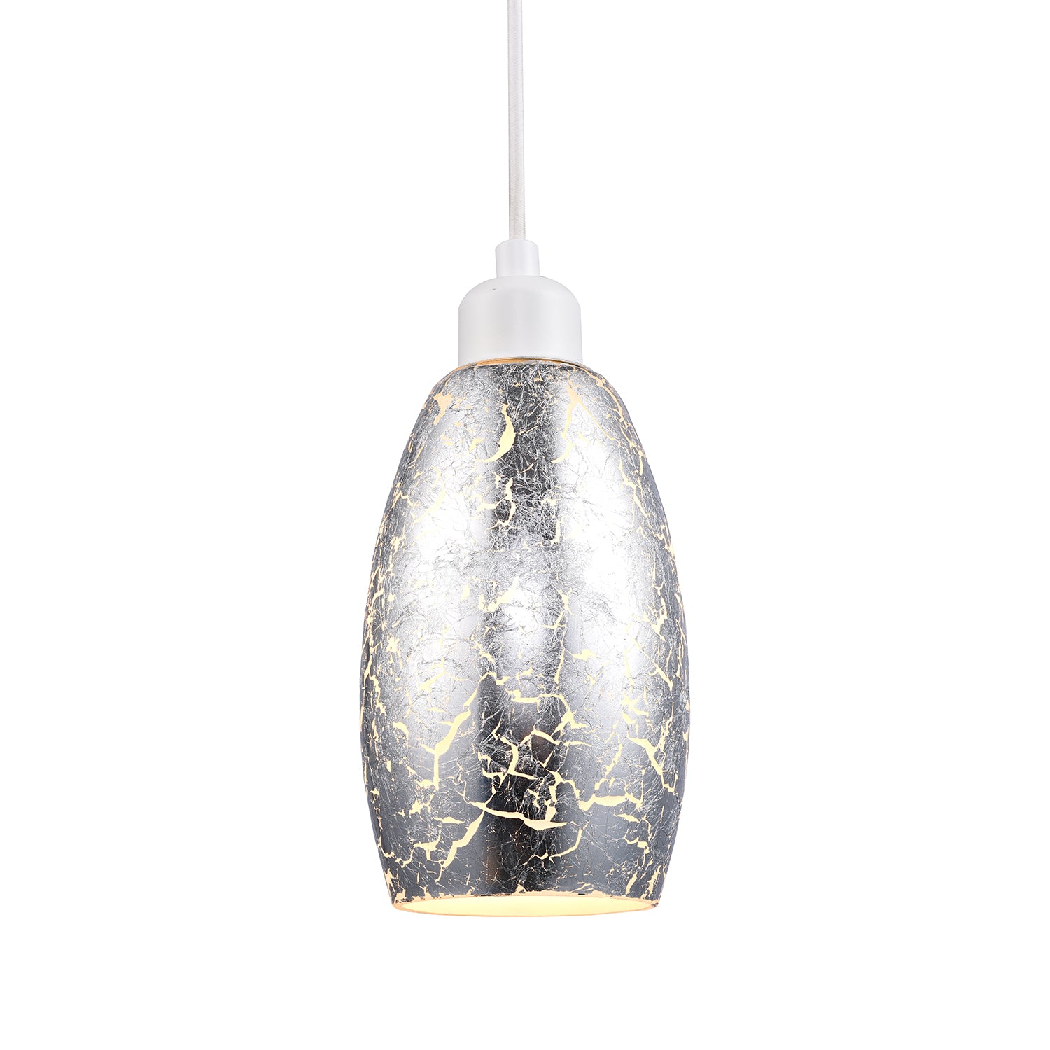 Modern Silver Foil Print Glass Pendant Light Shade with Curving Rectangular Body Image 1