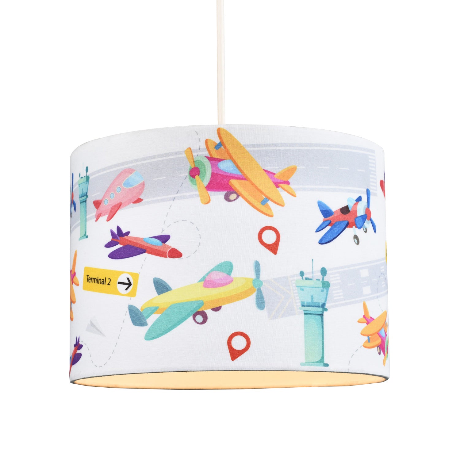 Modern and Colourful Aeroplanes Kids Cotton Fabric Drum Lamp Shade - 25cm Image 4