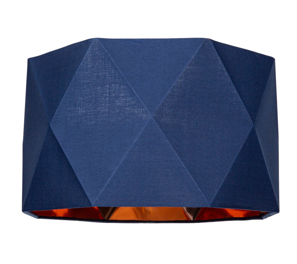 Navy Blue Cotton 12" Geometric Shade with Brushed Copper Metal Effect Lining Image 1