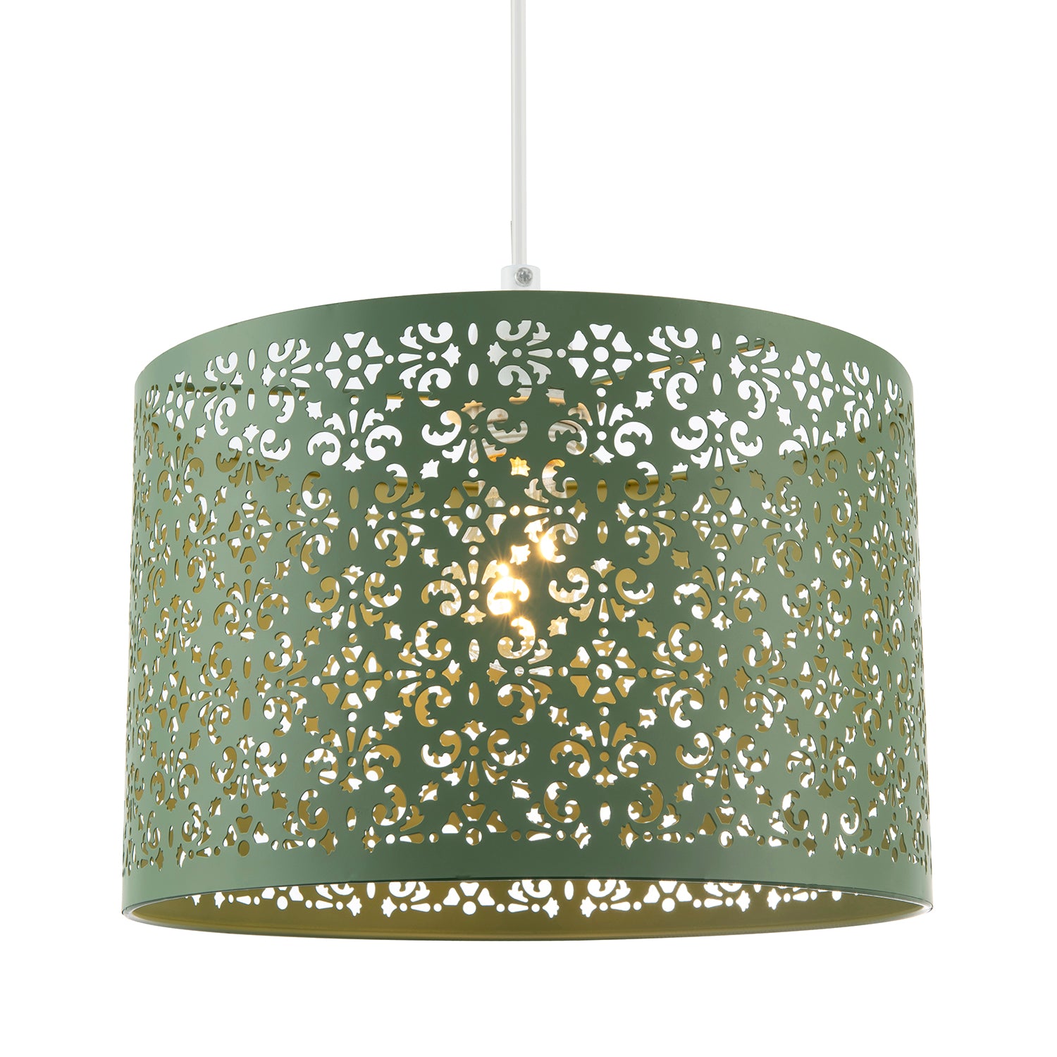 Olive Green Moroccan Metal Pendant Light Shade with Floral Decoration Image 2