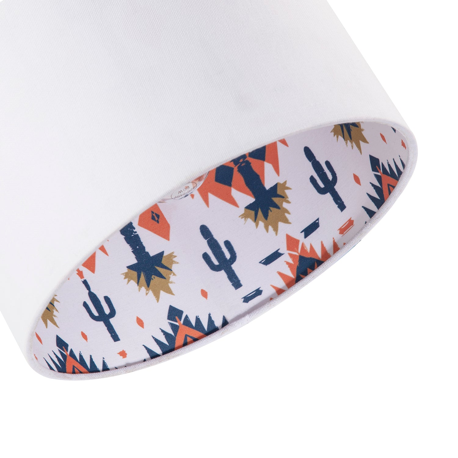 Western Cactus Themed White Linen Lamp Shade with Inner Vibrant Print Image 3