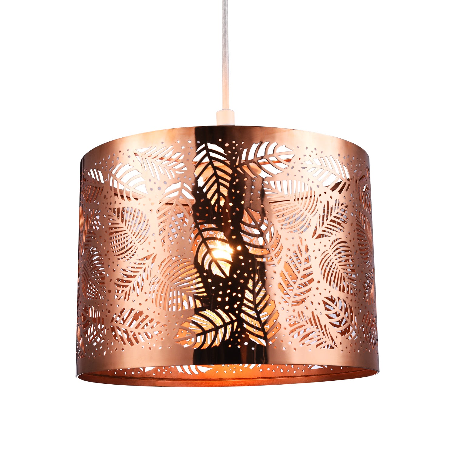 Contemporary Copper Plated Metal Pendant Light Shade with Fern Leaf Decoration Image 2