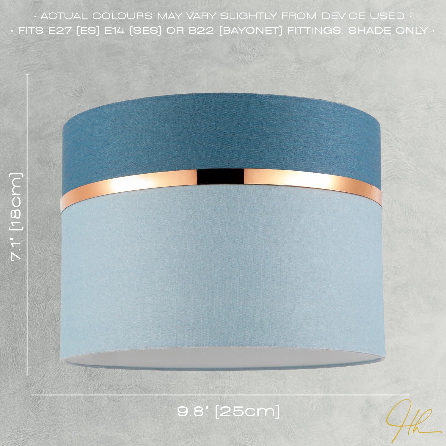 Sky and Cobalt Blue Cotton Fabric Lamp Shade with Shiny Copper Ring Image 7