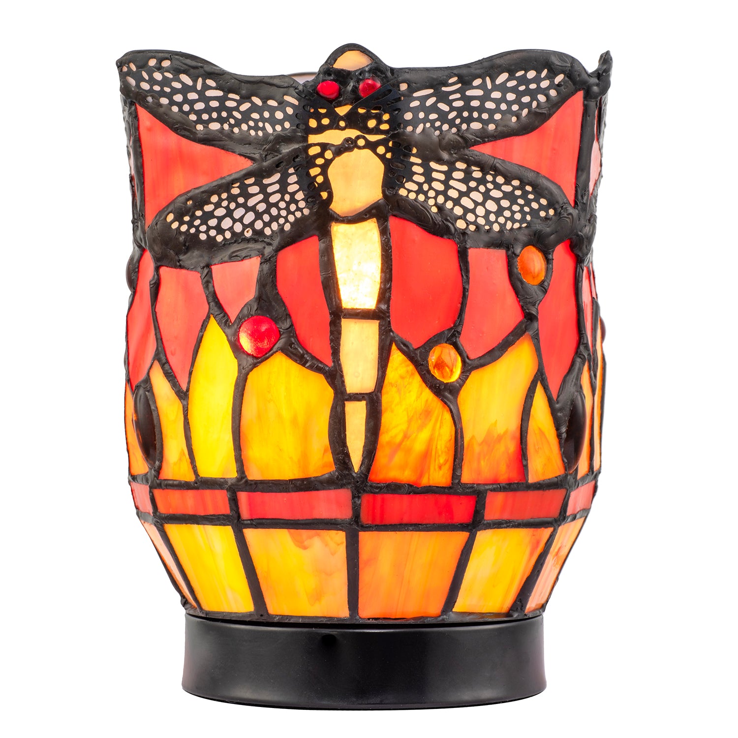 Classic Dragonfly Tiffany Uplighter Lamp in Orange and Toned Amber Image 2