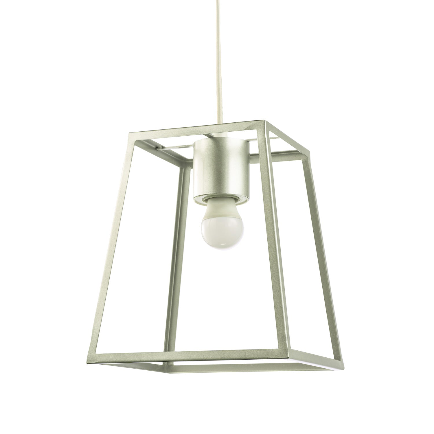 Industrial Lantern Pendant Lamp Shade in Satin Silver with Square Top and Bottom Image 1