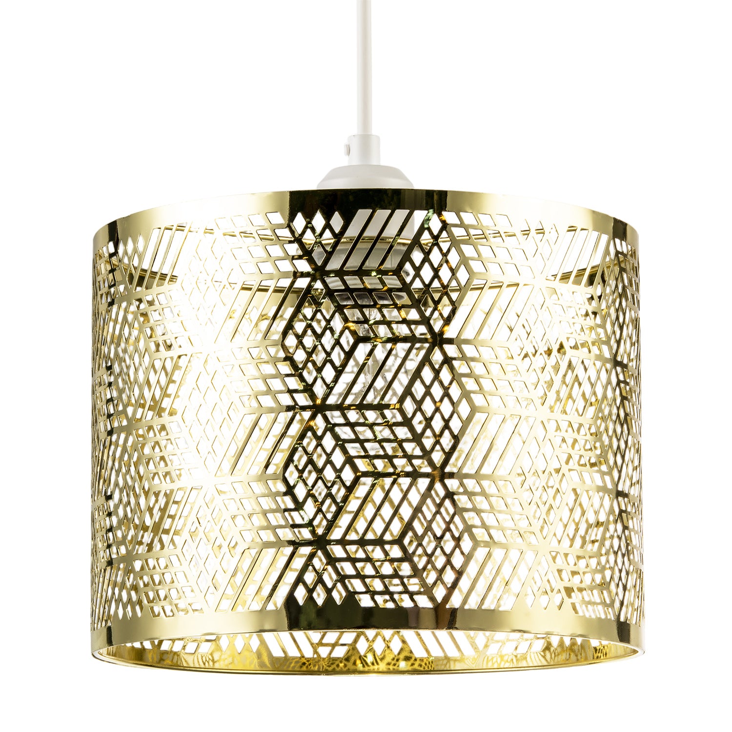 Modern Zig Zag Gold Pendant Shade with Cut Diamonds and Rectangles Image 1