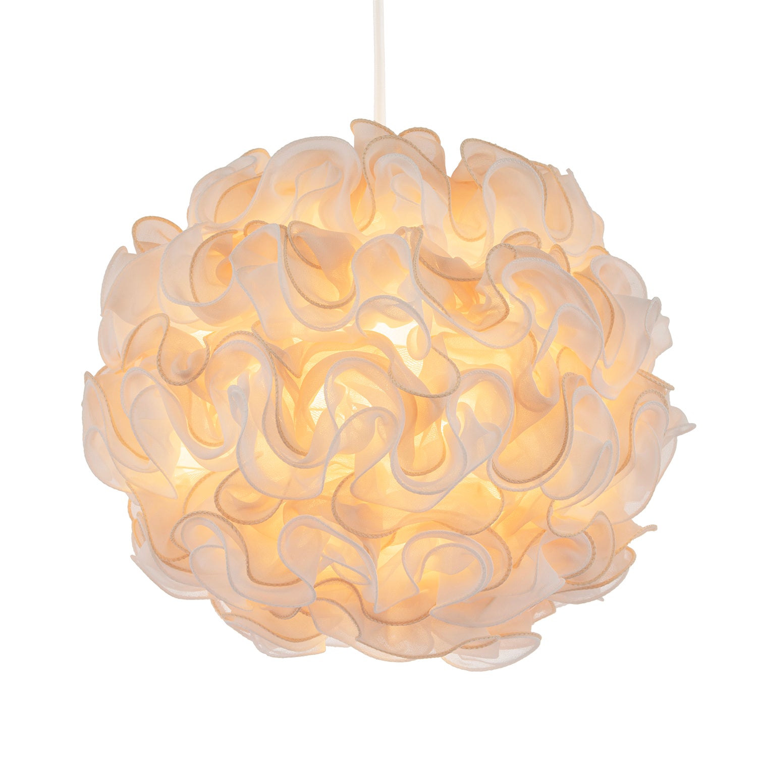 Modern White and Taupe Ribbon Velvet Fabric Round Pendant Light Shade Image 2
