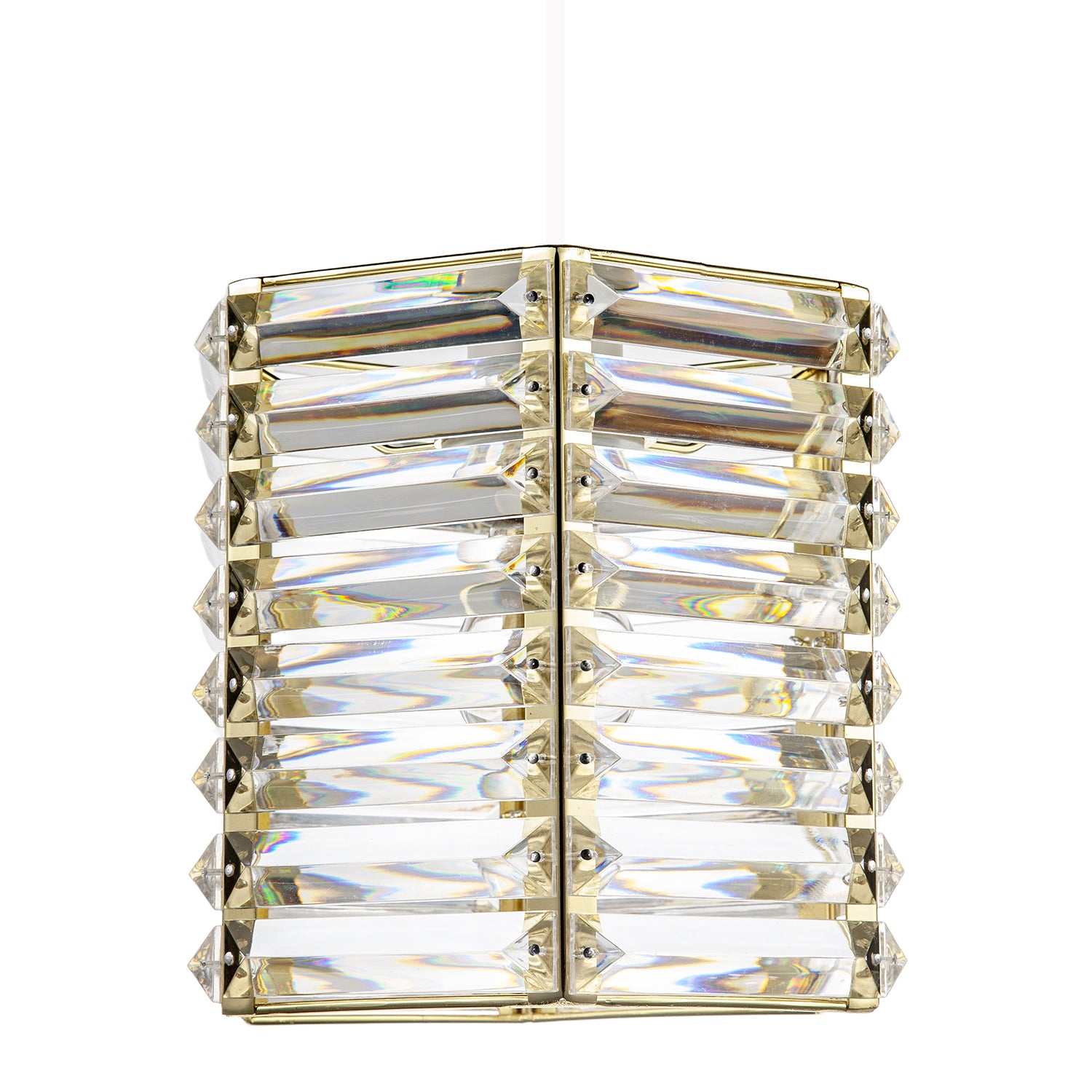 Modern Hexagonal Polished Gold Pendant Shade with Clear Acrylic Rods Image 4