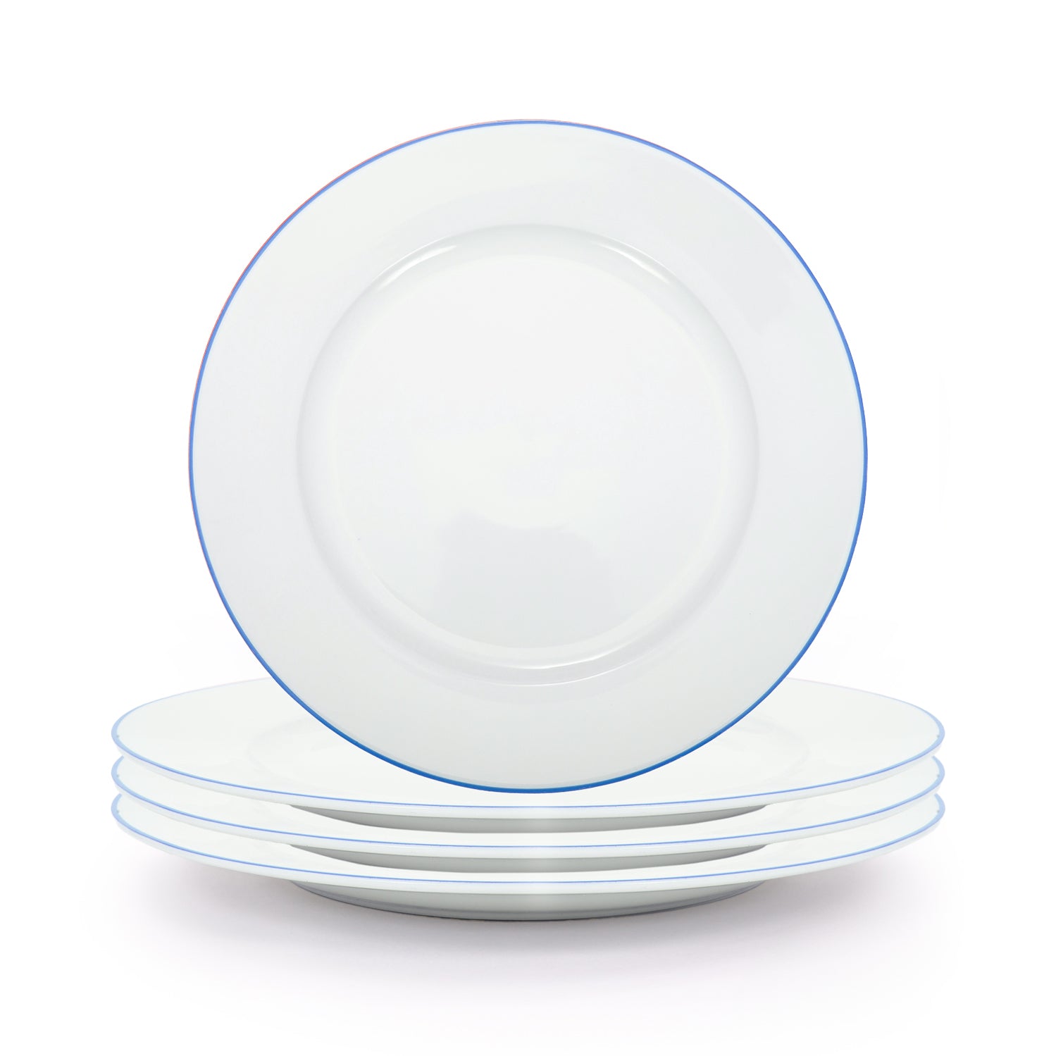 Set of 4 Durable White Ceramic Side Plates with Elegant Blue Rim Image 1