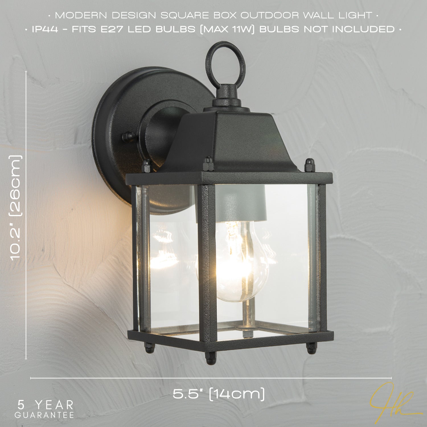Contemporary Exterior Lantern Wall Light Fitting in Black with Clear Glass Sides Image 6