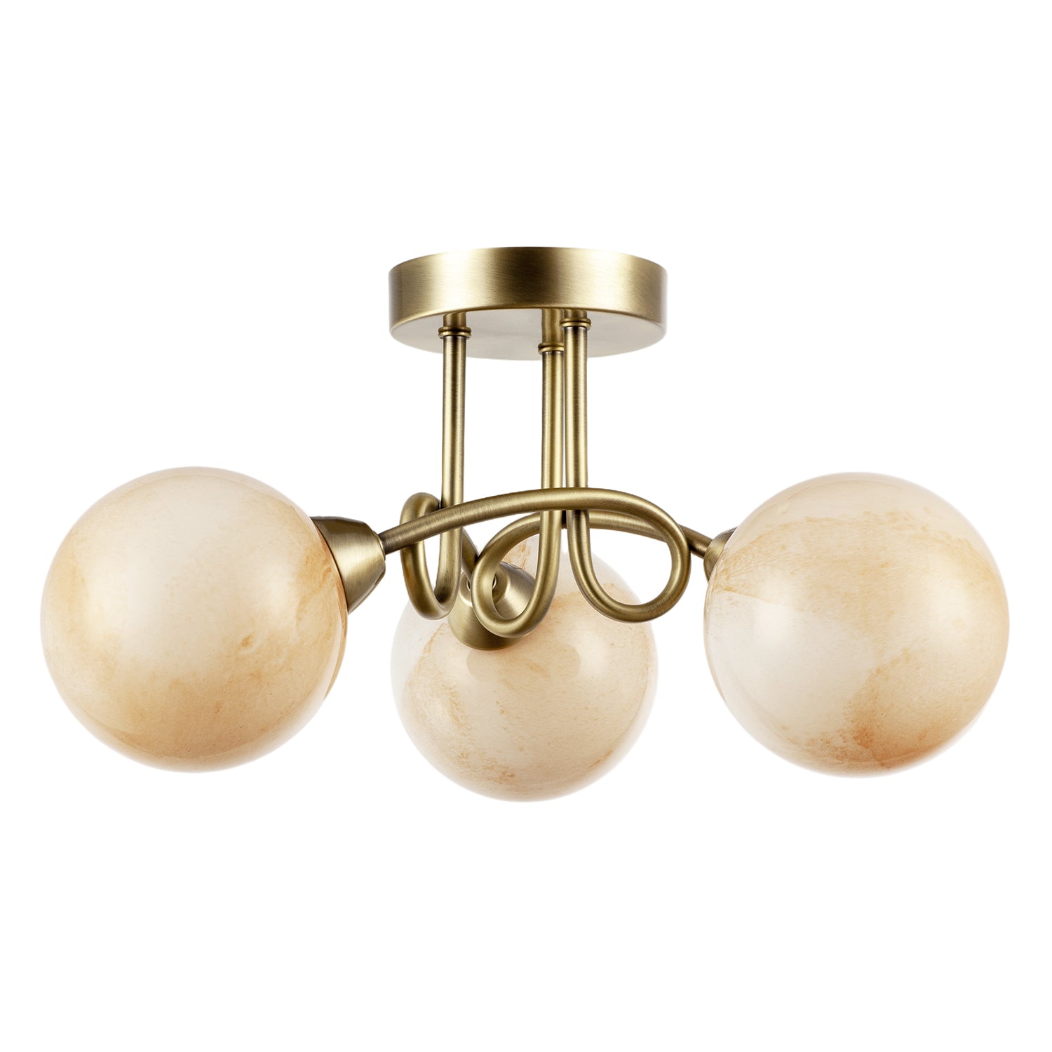 Modern Antique Brass Ceiling Light with Amber Marble Glass Shades Image 1