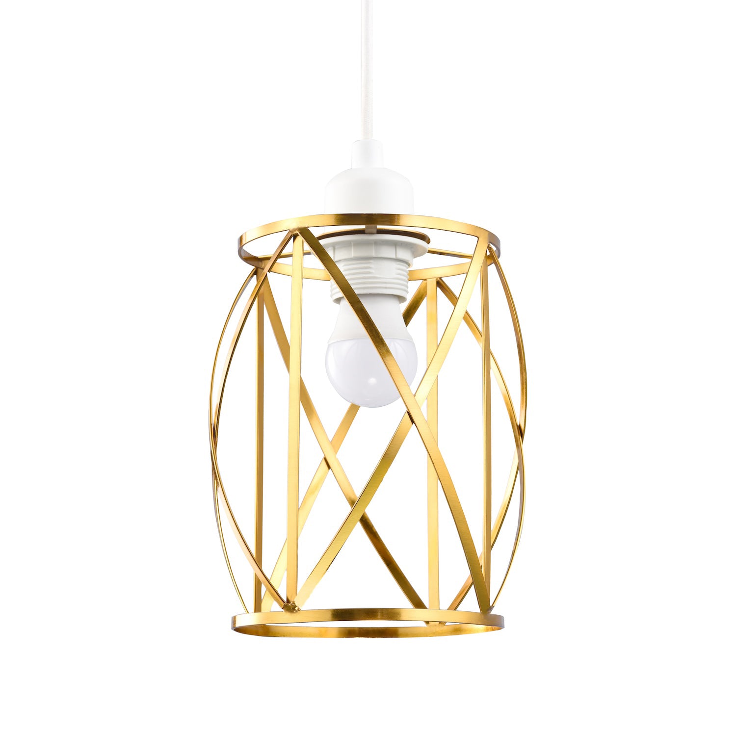 Sleek Vintage Lantern Cage Pendant Light Shade with Brushed Gold Metal Strips Image 1