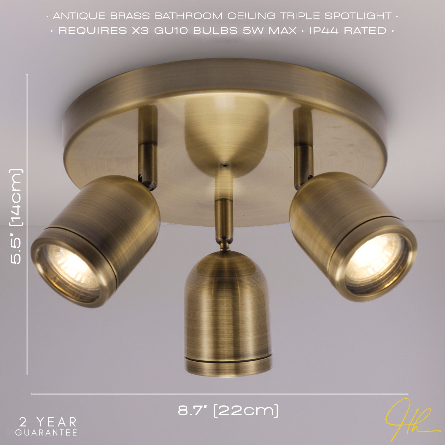 Modern Triple Spot IP44 Antique Brass Bath Ceiling Light with Adjustable Heads Image 8