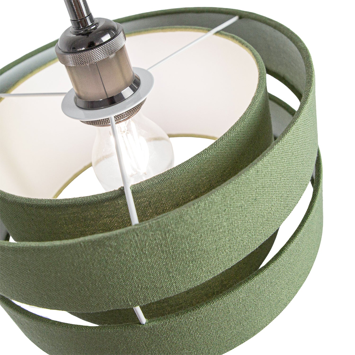 Contemporary Olive Green Linen Fabric Triple Tier Ceiling Pendant Light Shade Image 3