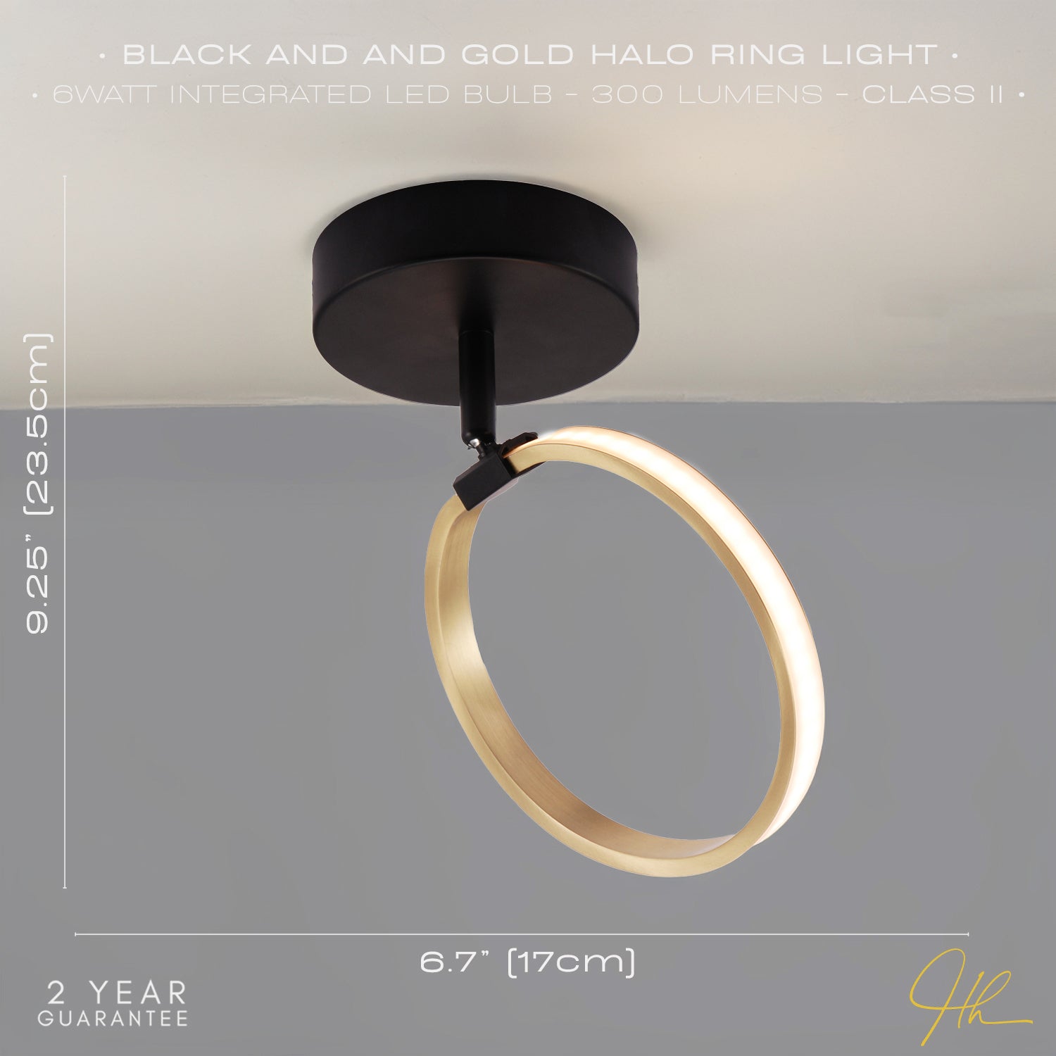 Modern Fully Adjustable Gold Ring LED Ceiling or Wall Light with Mat Black Base Image 7