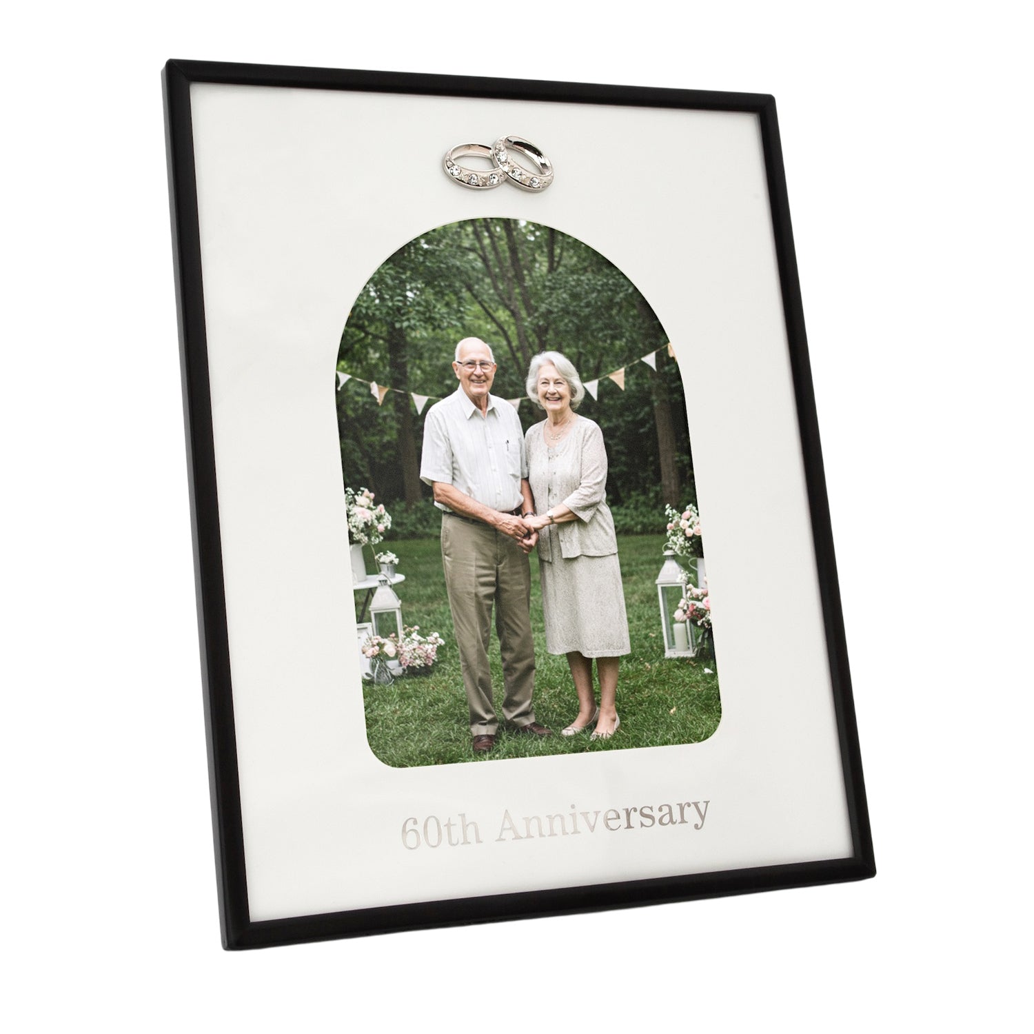 60th Anniversary Matte Black 5x7 Picture Frame with Diamante Rings Image 2