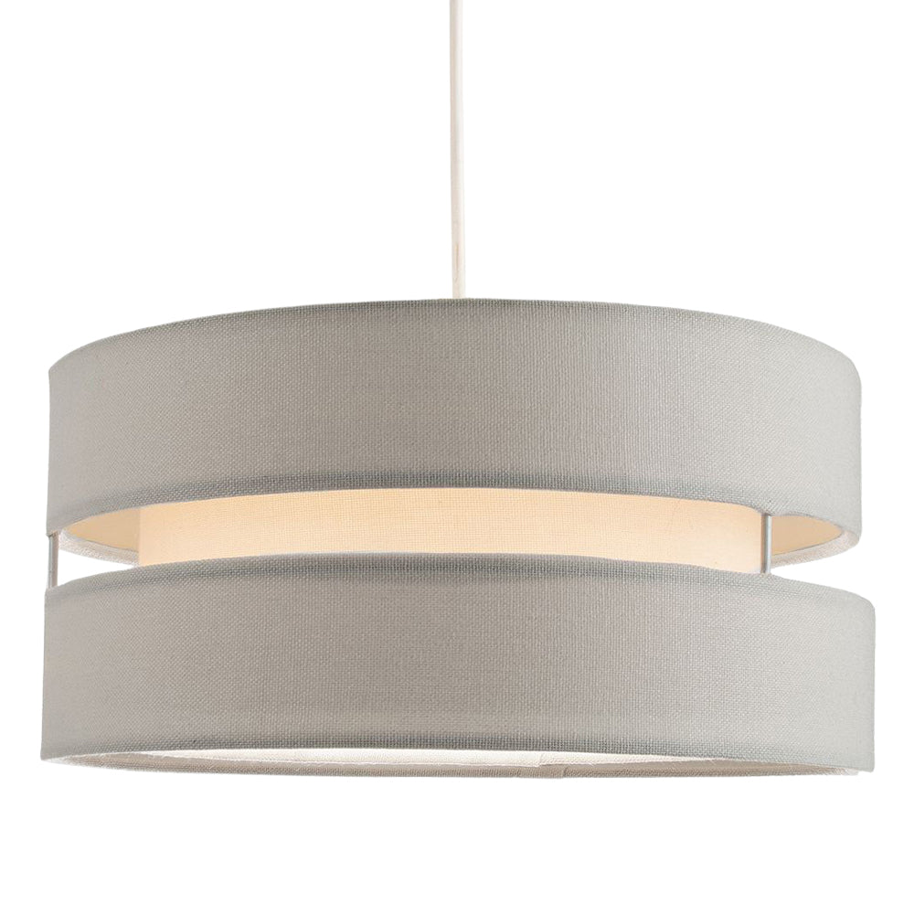 Contemporary 14" Dove Grey Linen Fabric Triple Tier Ceiling Pendant Lamp Shade Image 2